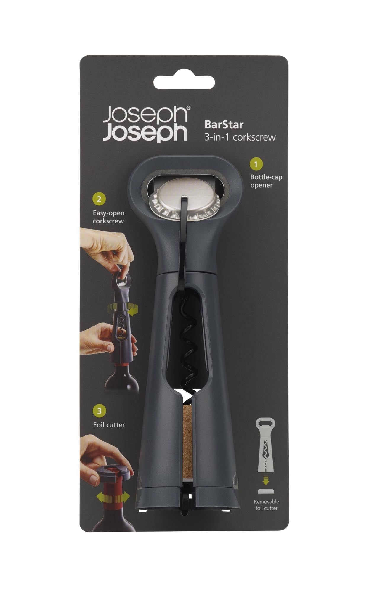 Der BarStar 3-in-1 Korkenzieher von Joseph Joseph: ergonomisch, langlebig, ideal für Weinliebhaber und Cocktail-Enthusiasten.