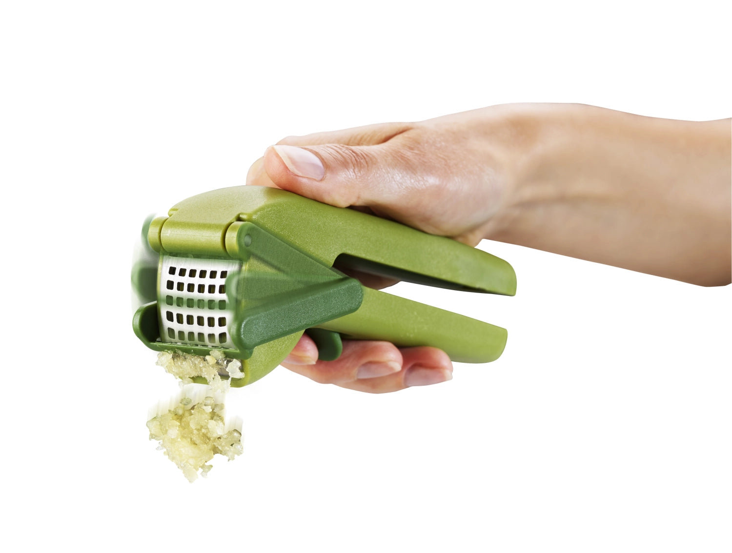 Moderne Knoblauchpresse von Joseph Joseph, die durch ihre ergonomische Form und einfache Handhabung das Zerkleinern von Knoblauch erleichtert.