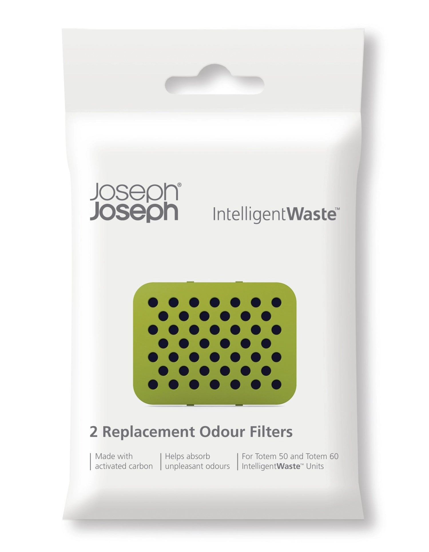 Praktisches 2er Set Ersatzfilter für den Joseph Joseph Mülleimer JJ30107, ideal zur Bekämpfung unangenehmer Gerüche und für mehr Hygiene.