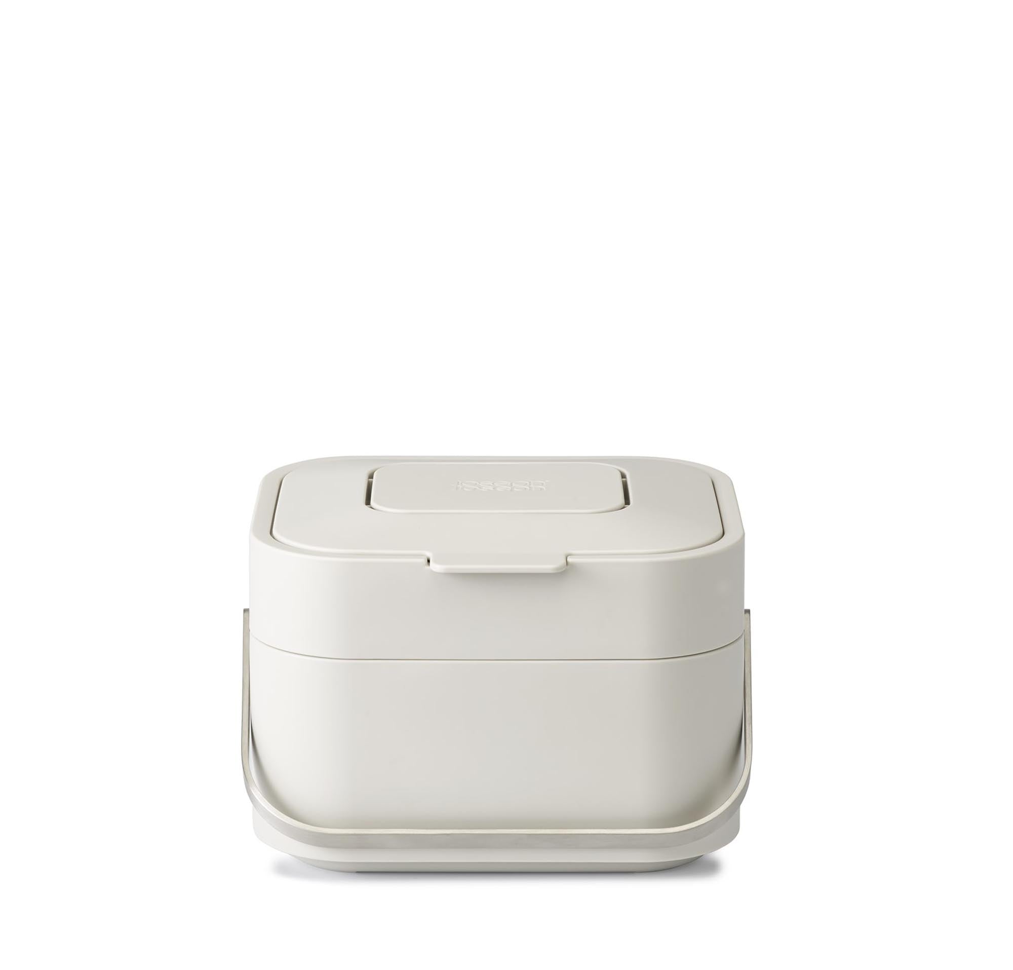 Moderner 4l Abfallbehälter in Sandfarbe von Joseph Joseph, ideal für kleine Räume und stilvolle Müllentsorgung.