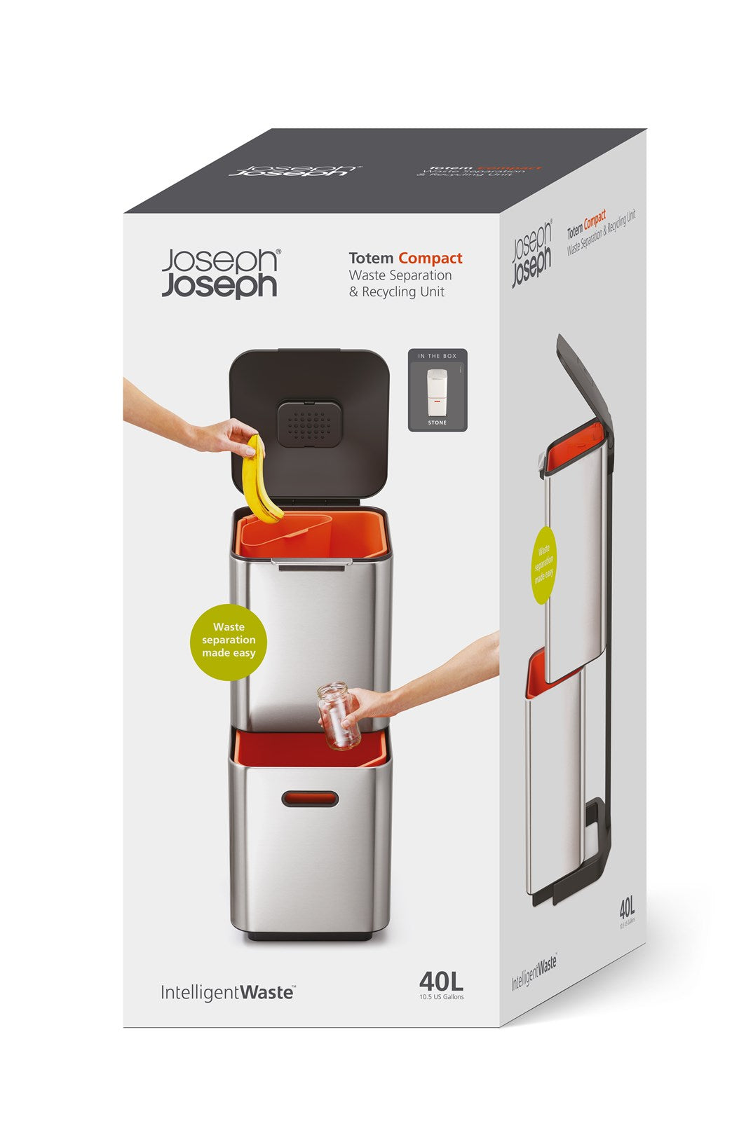 Joseph Joseph Totem Compact 40L: Innovativer Mülltrennungsbehälter mit intelligenten Fächern für effiziente Abfallorganisation.