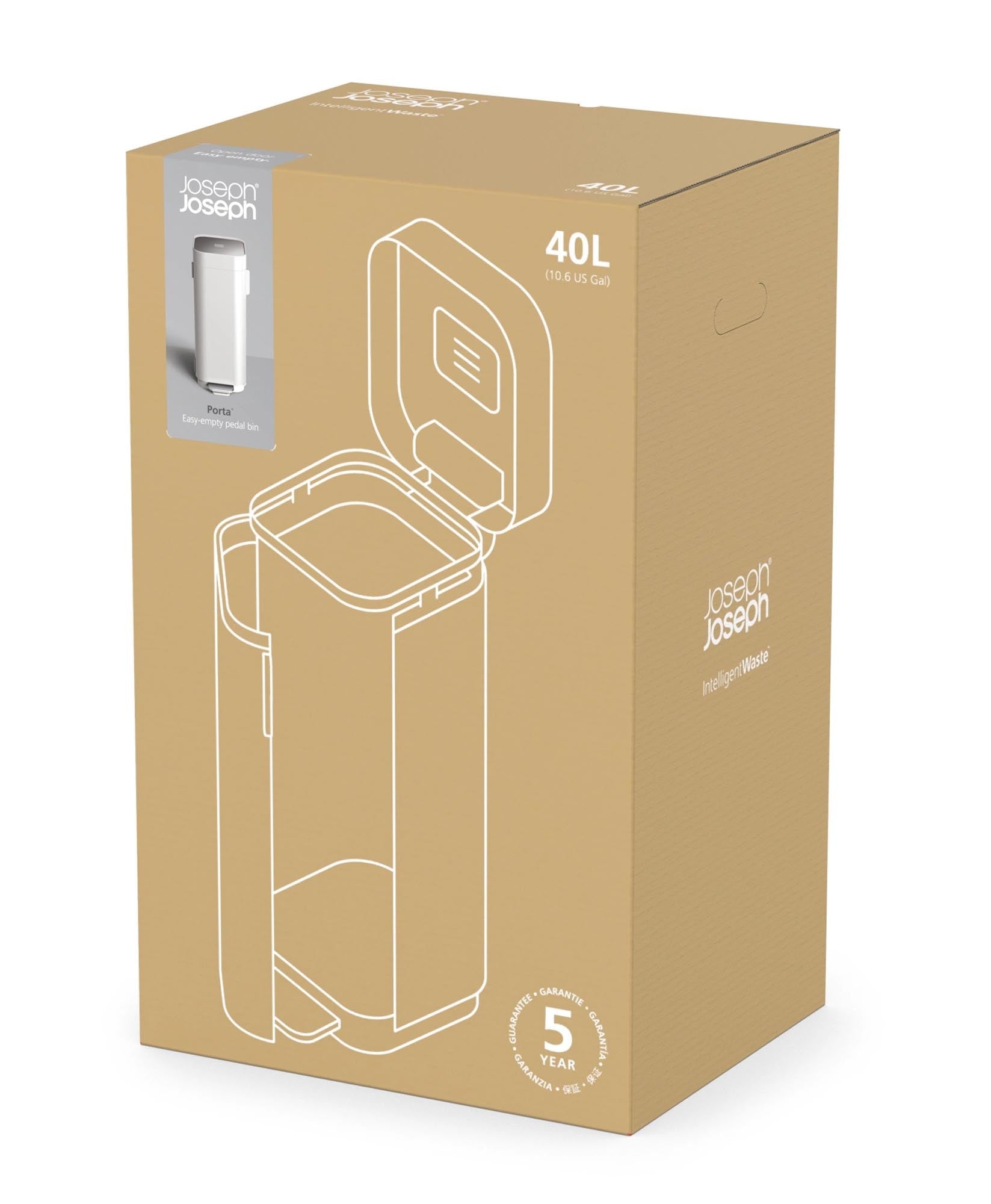 Stilvoller 40L Mülleimer mit Pedal in Beton-Grau von Joseph Joseph.