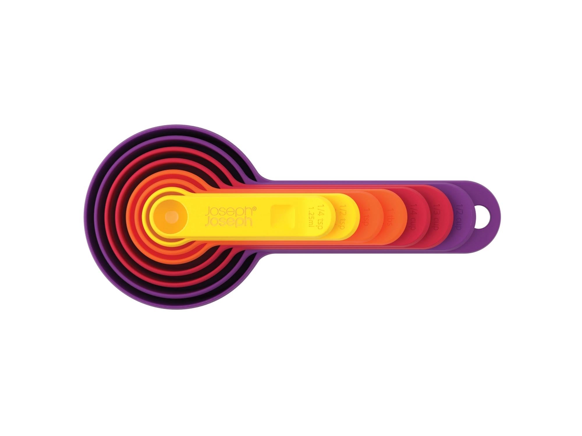 Praktisches 8-teiliges Nest Messlöffelset von Joseph Joseph für präzises Abmessen und platzsparende Aufbewahrung in Ihrer Küche.