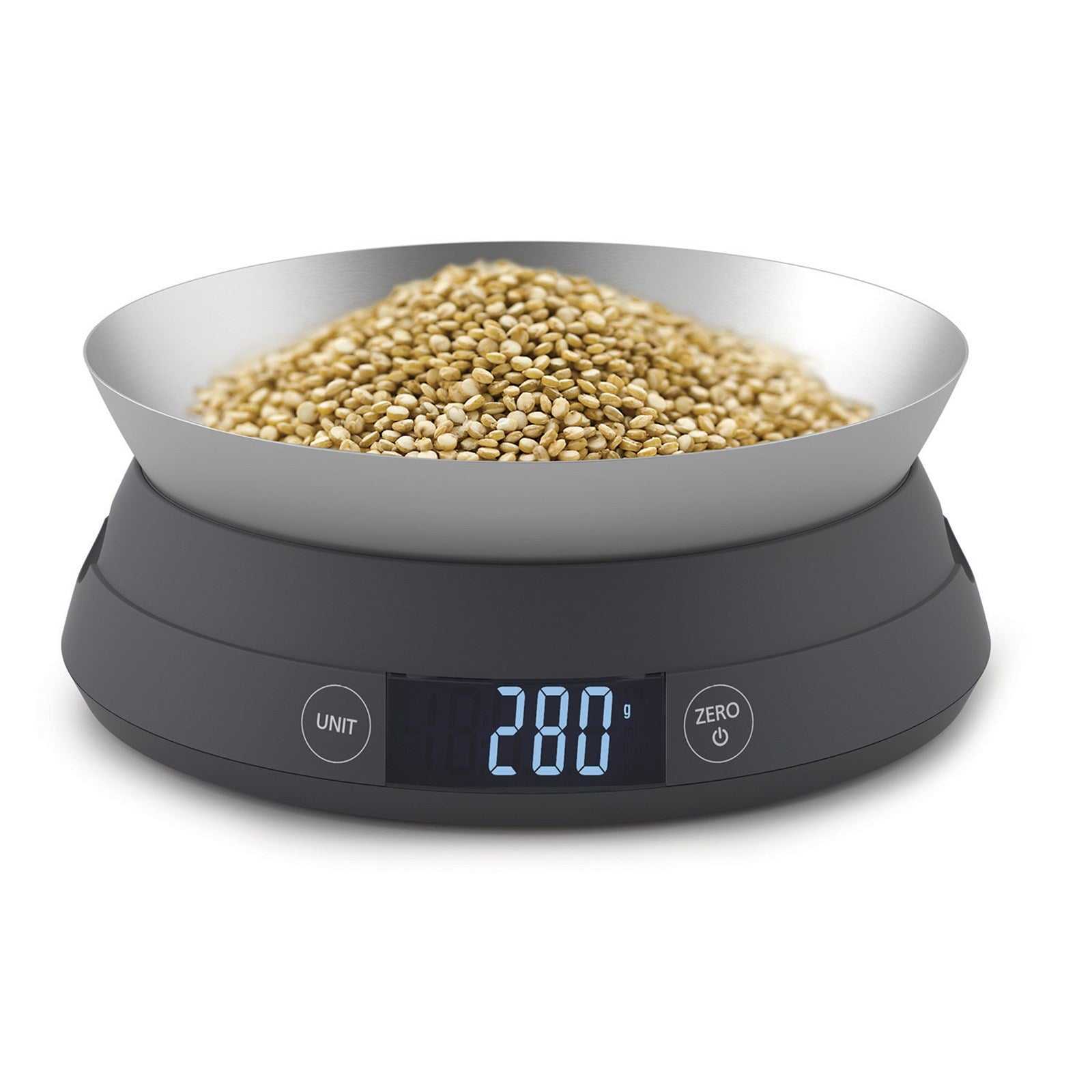 Die vielseitige Switch 2-in-1 Waage von Joseph Joseph in stilvollem Grau vereint modernes Design und präzise Messungen für Ihre Küchenbedürfnisse.