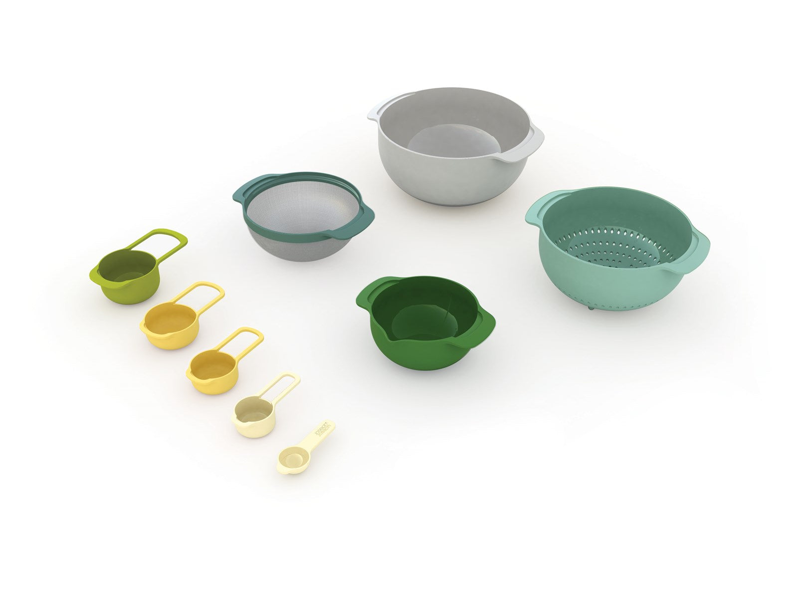 Das Nest 9 Plus Opal Set von Joseph Joseph: Elegantes, platzsparendes Schüssel- und Messlöffelset für präzises Kochen und Backen.