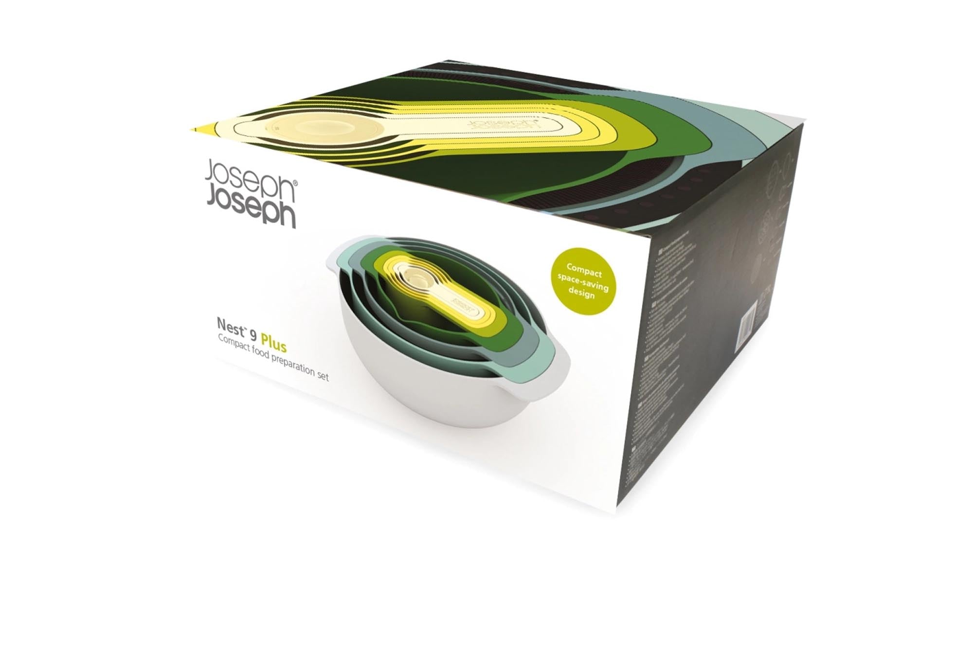 Das Nest 9 Plus Opal Set von Joseph Joseph: Elegantes, platzsparendes Schüssel- und Messlöffelset für präzises Kochen und Backen.