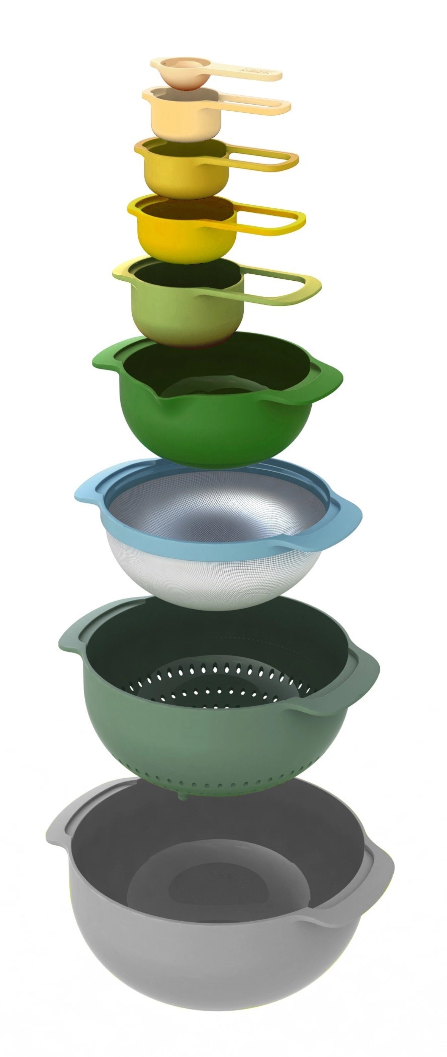 Praktisches 9-teiliges Messlöffel- und Schüsselset von Joseph Joseph in modernem Opal-Design, perfekt für jede Küche und einfache Handhabung.