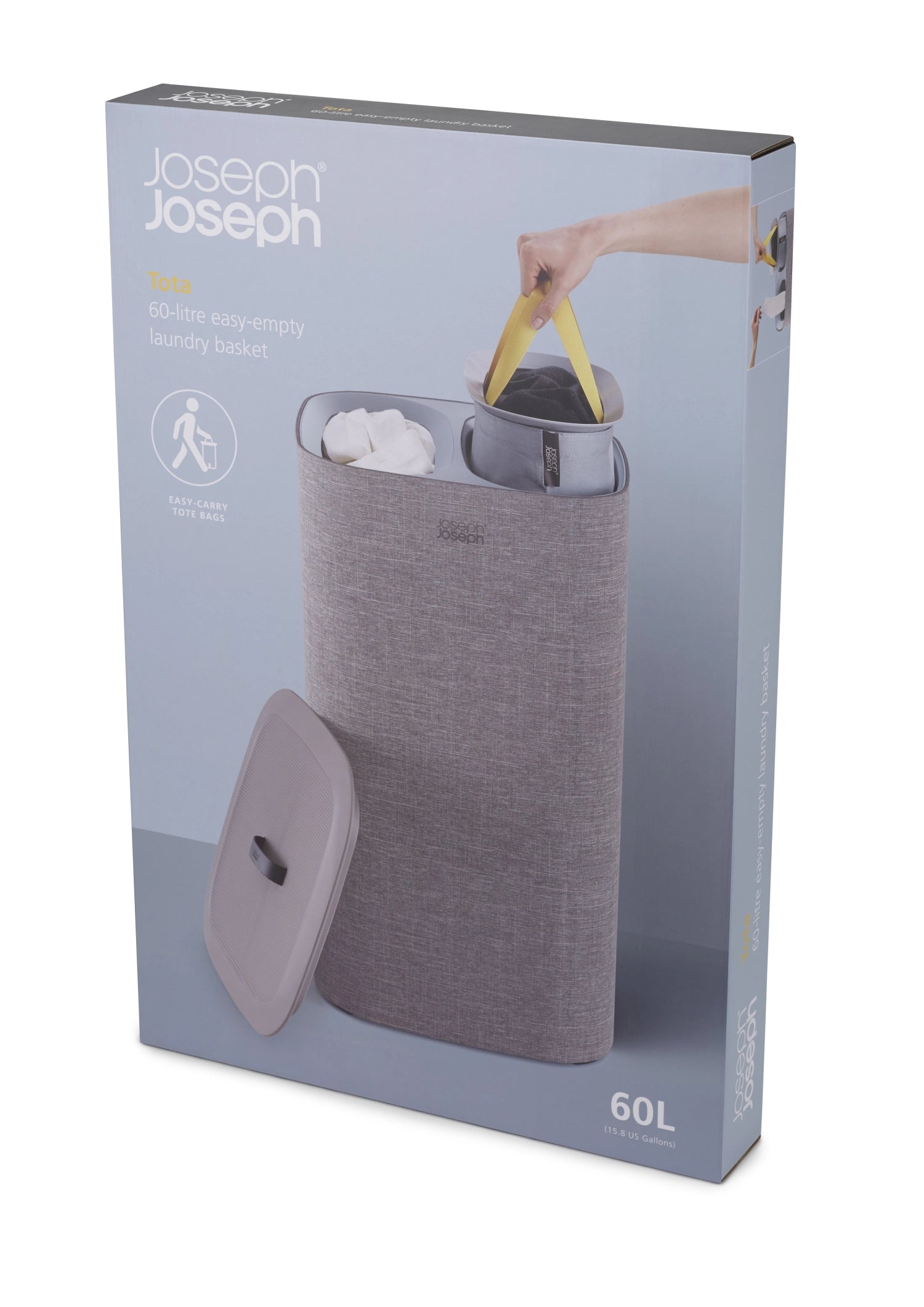 Moderner 60-Liter-Wäschetrennkorb in elegantem Grau von Joseph Joseph, ideal für eine praktische und stilvolle Wäscheorganisation.