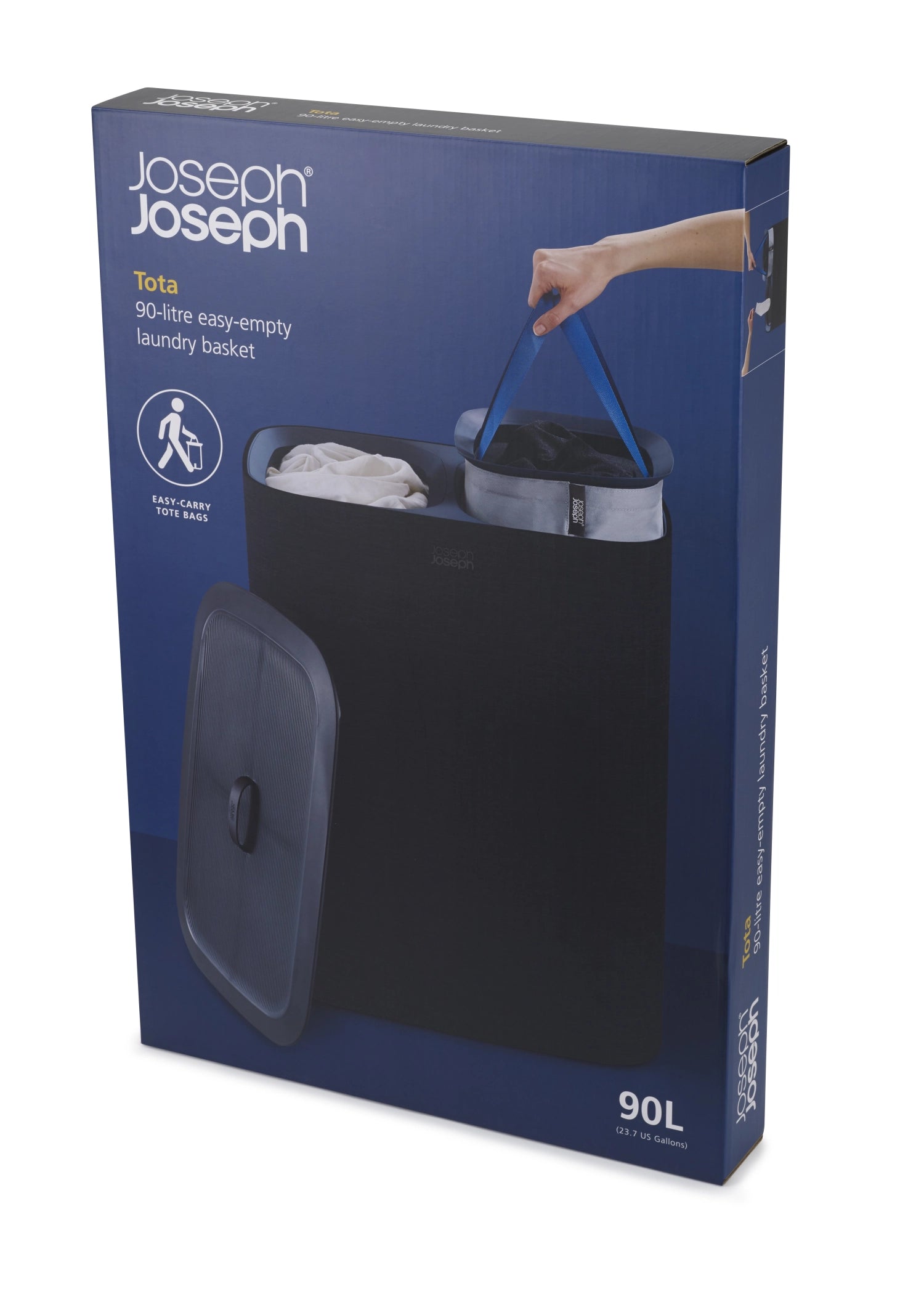 Moderner Wäschetrennkorb in zeitlosem Schwarz, 90 Liter Volumen, ideal für effiziente Wäscheorganisation und platzsparende Aufbewahrung.
