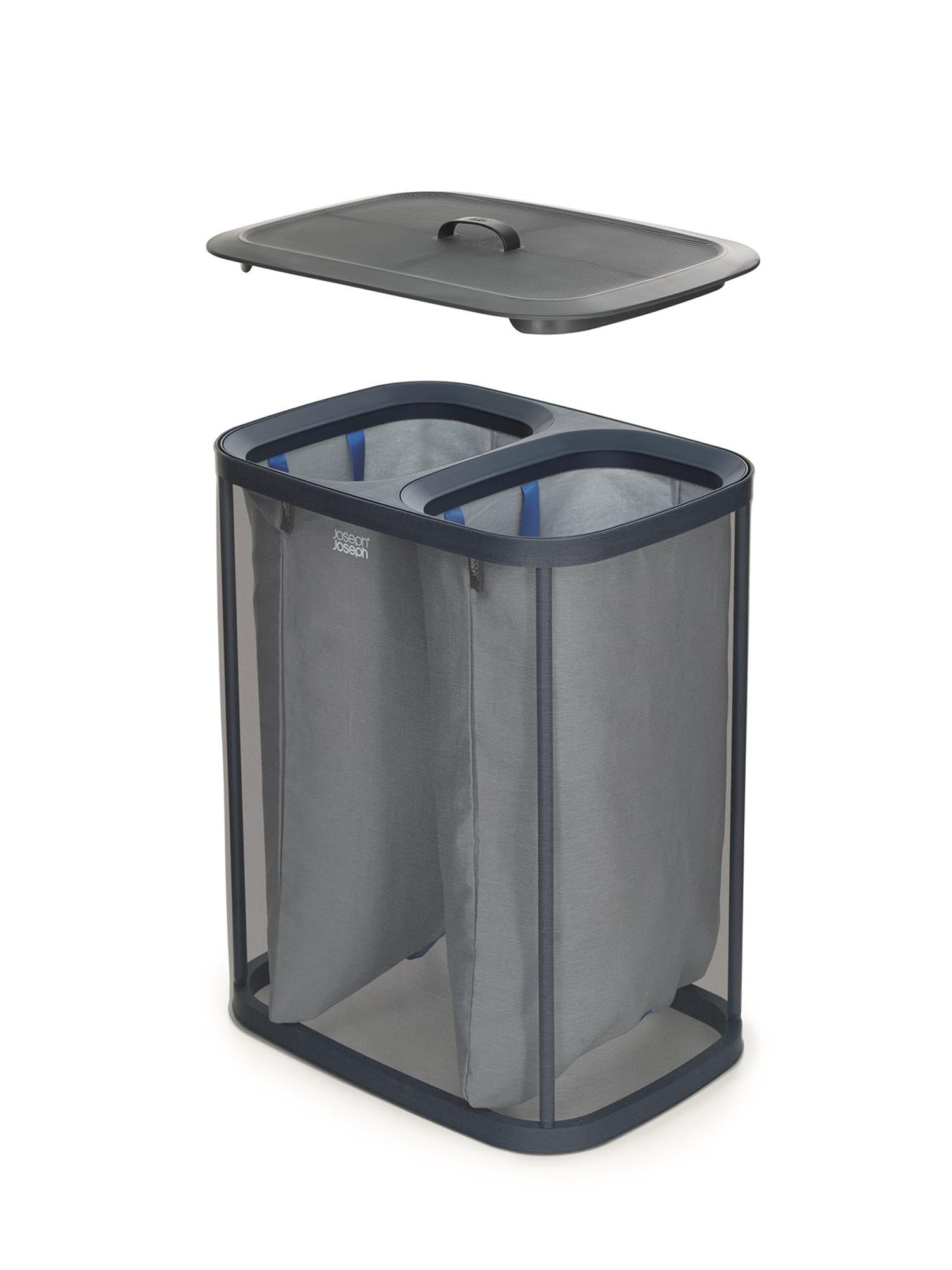 Der Tota 90-Liter-Wäschetrennkorb von Joseph Joseph in Schwarz vereint modernes Design mit Funktionalität und sorgt für eine effiziente Wäscheorganisation.