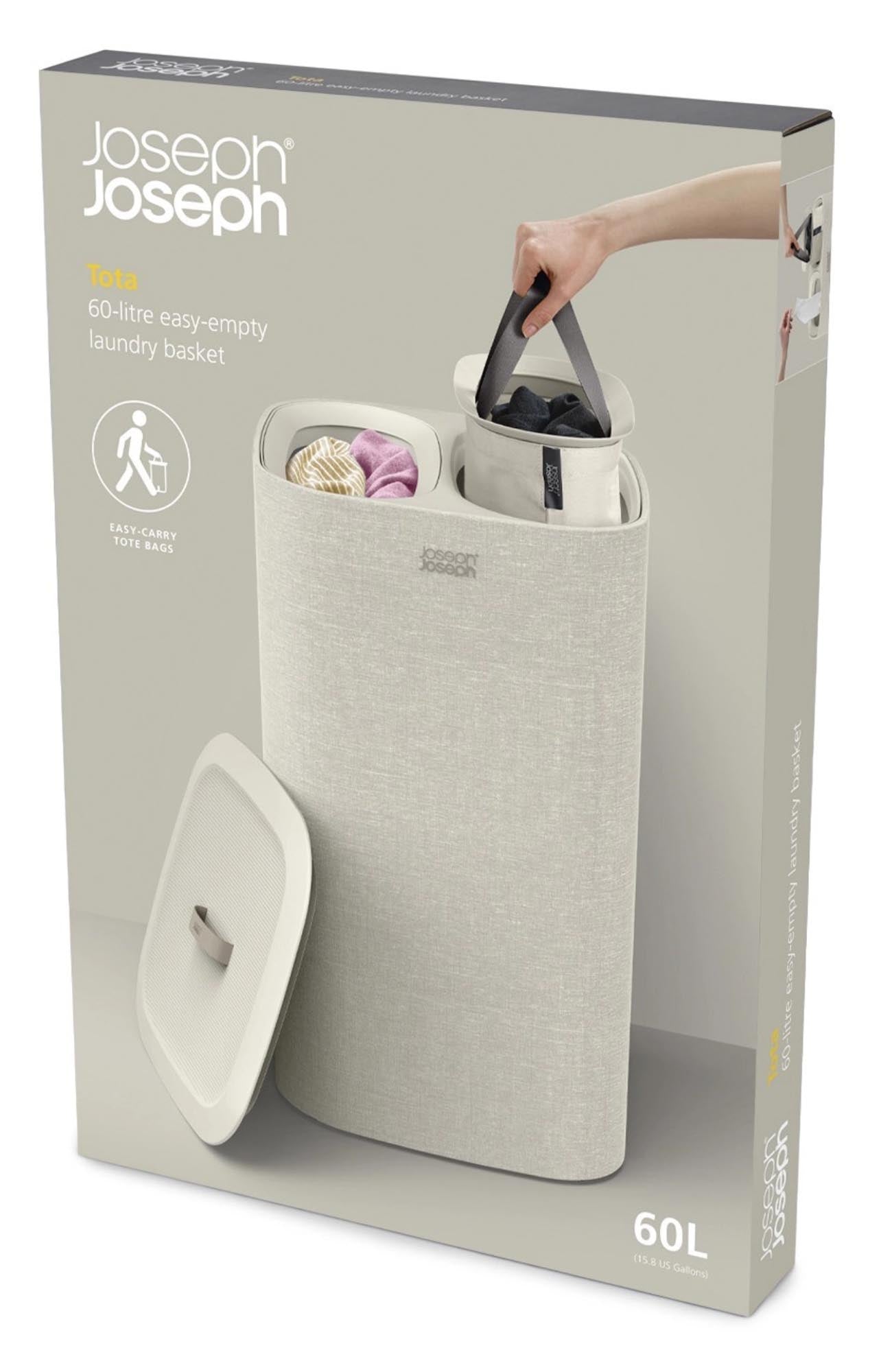 Eleganter 60L Wäschekorb in Ecru von Joseph Joseph: robust, stilvoll, mit ergonomischen Griffen und optimaler Luftzirkulation.