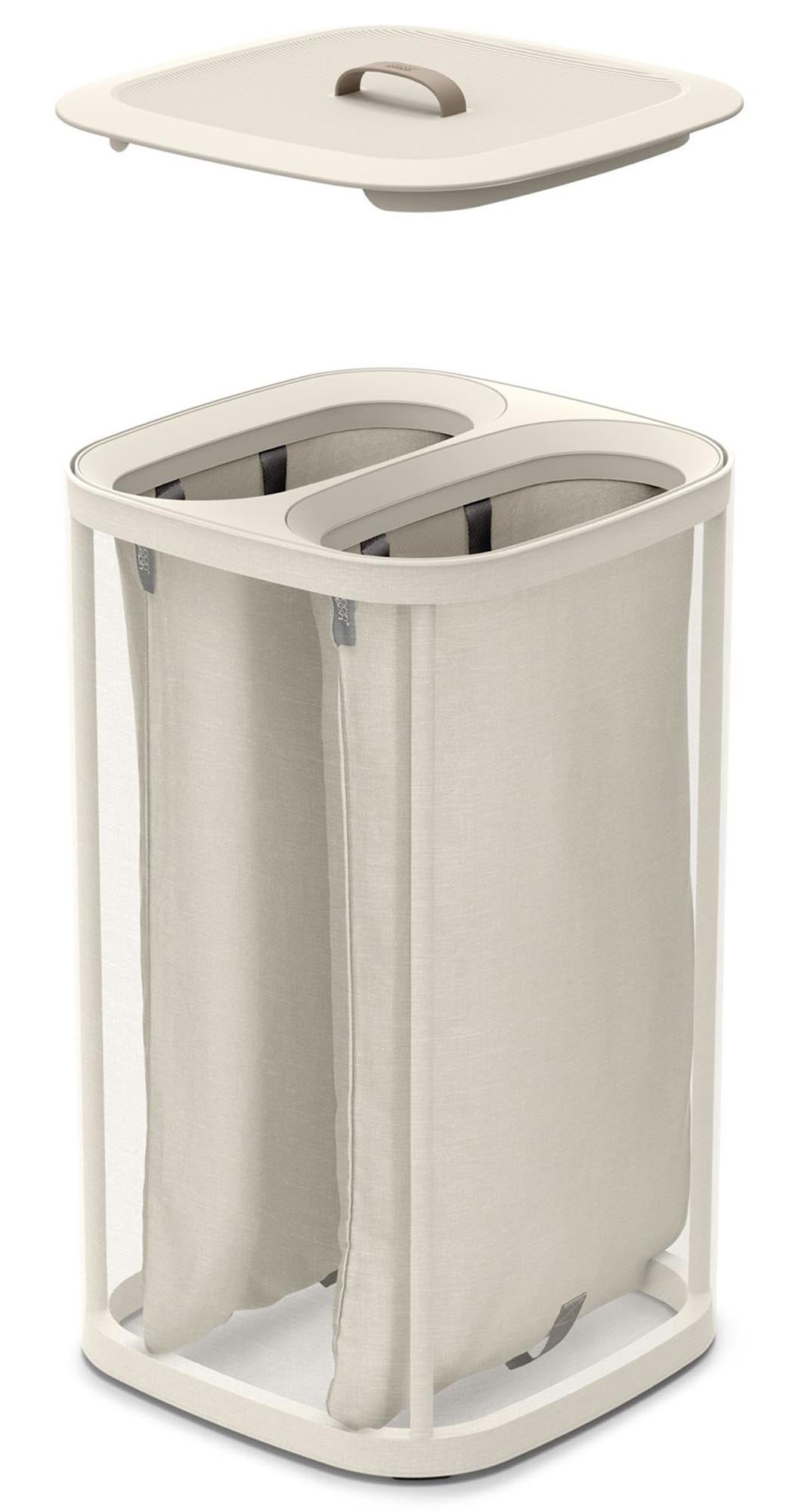 Praktischer 60L Wäschekorb in Ecru von Joseph Joseph: langlebig, leicht zu reinigen, mit ergonomischen Griffen für einfachen Transport und frischer Wäsche.