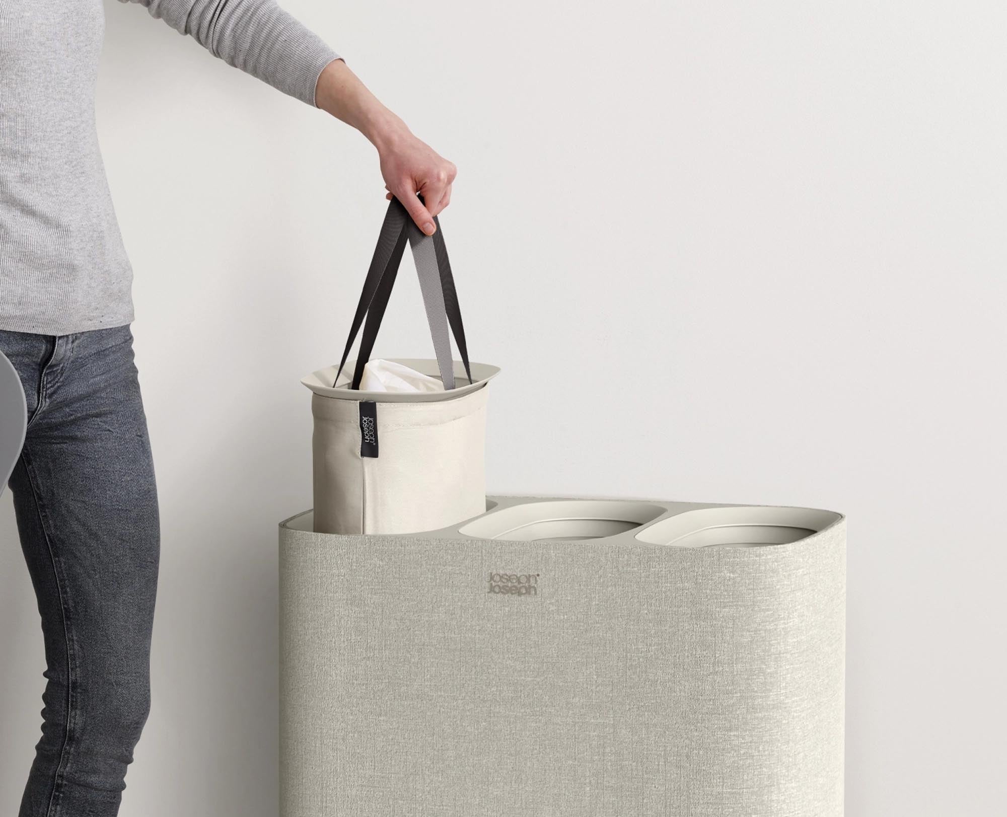 Stilvoller 90L Wäschekorb in Ecru für effiziente Wäscheaufbewahrung.