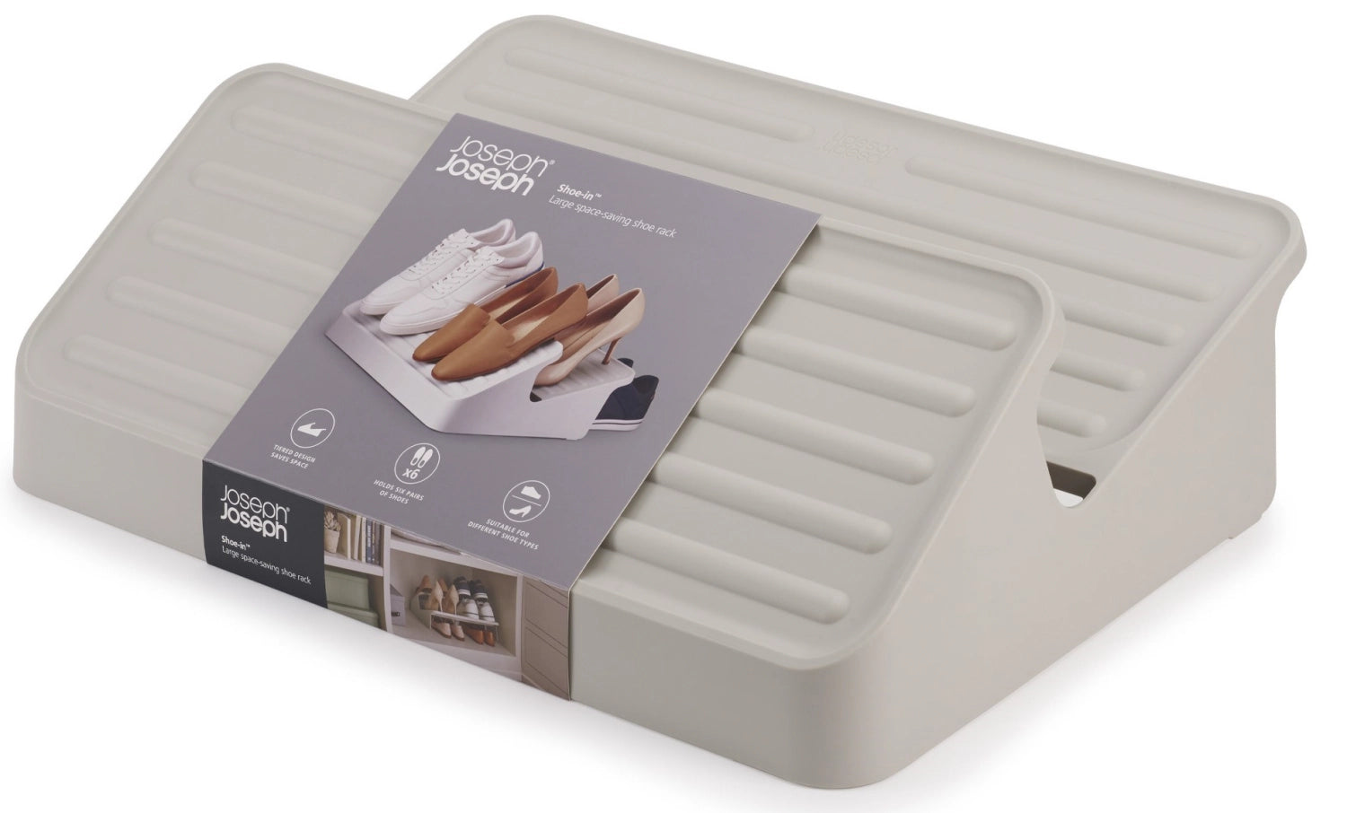 Praktisches Schuhgestell in sanftem Ecru von Joseph Joseph, perfekt für die übersichtliche und platzsparende Aufbewahrung von Schuhen.