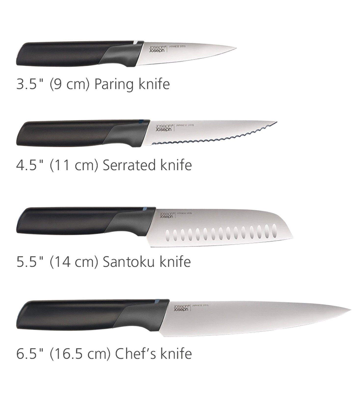 Erleben Sie das Folio Plus 8-tlg. Messer- und Schneidebrettset von Joseph Joseph – stilvolle Edelstahlmesser und ein robustes, hygienisches Brett für müheloses Kochen.