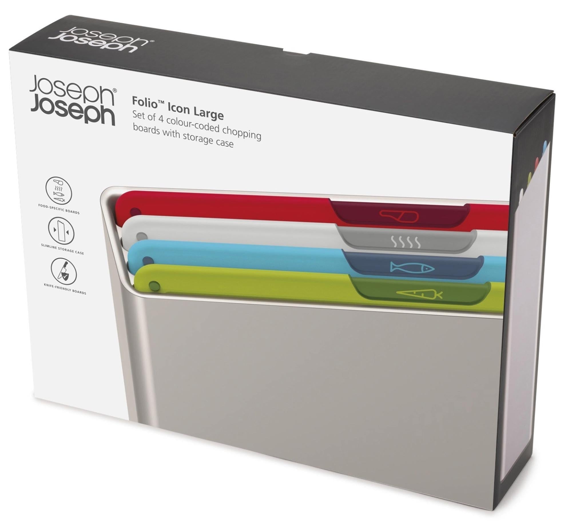 Folio Icon 4 tlg. Schneidebrettset: Robuste, farbige Bretter für sichere, hygienische Zubereitung in Ihrer Küche. Platzsparend und pflegeleicht!