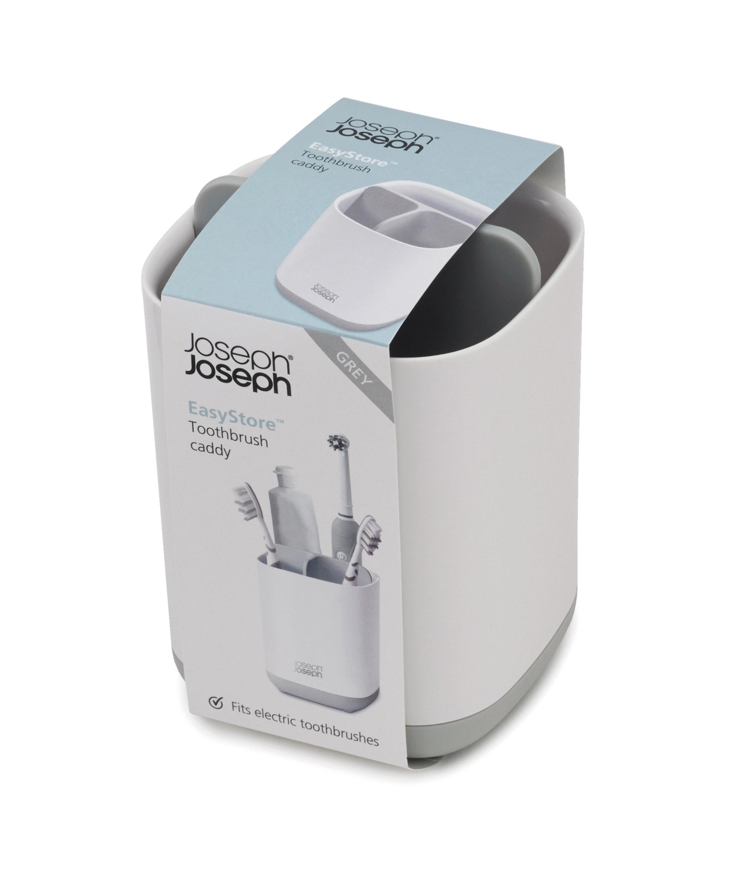 Moderner Zahnbürstenhalter EasyStore von Joseph Joseph, perfekt für die ordentliche und hygienische Aufbewahrung von Zahnbürsten und Zahnpasta.
