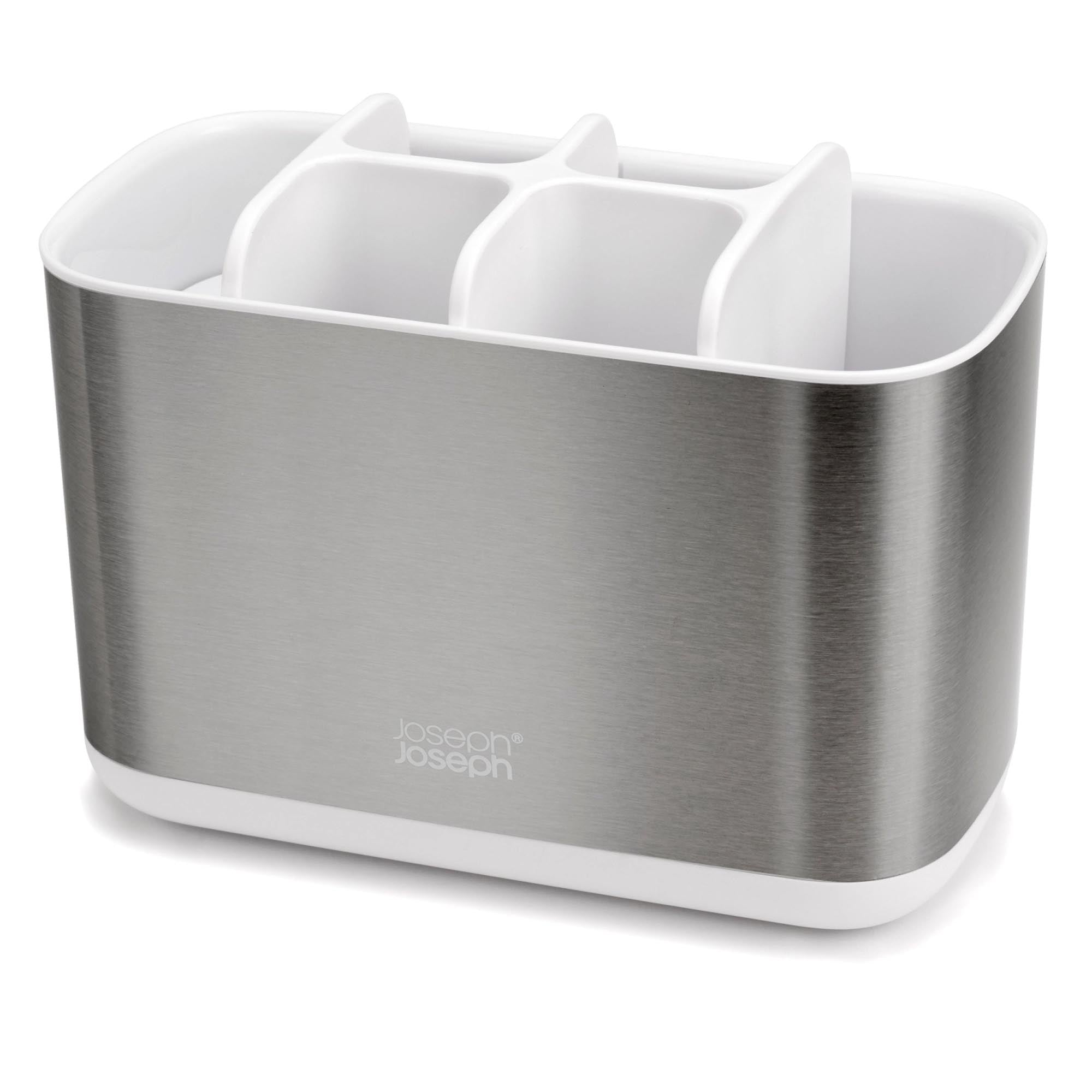 Der EasyStore Steel Zahnbürstenhalter von Joseph Joseph in Weiß vereint modernes Design und Funktionalität. Ideal für Ordnung und Hygiene im Badezimmer.