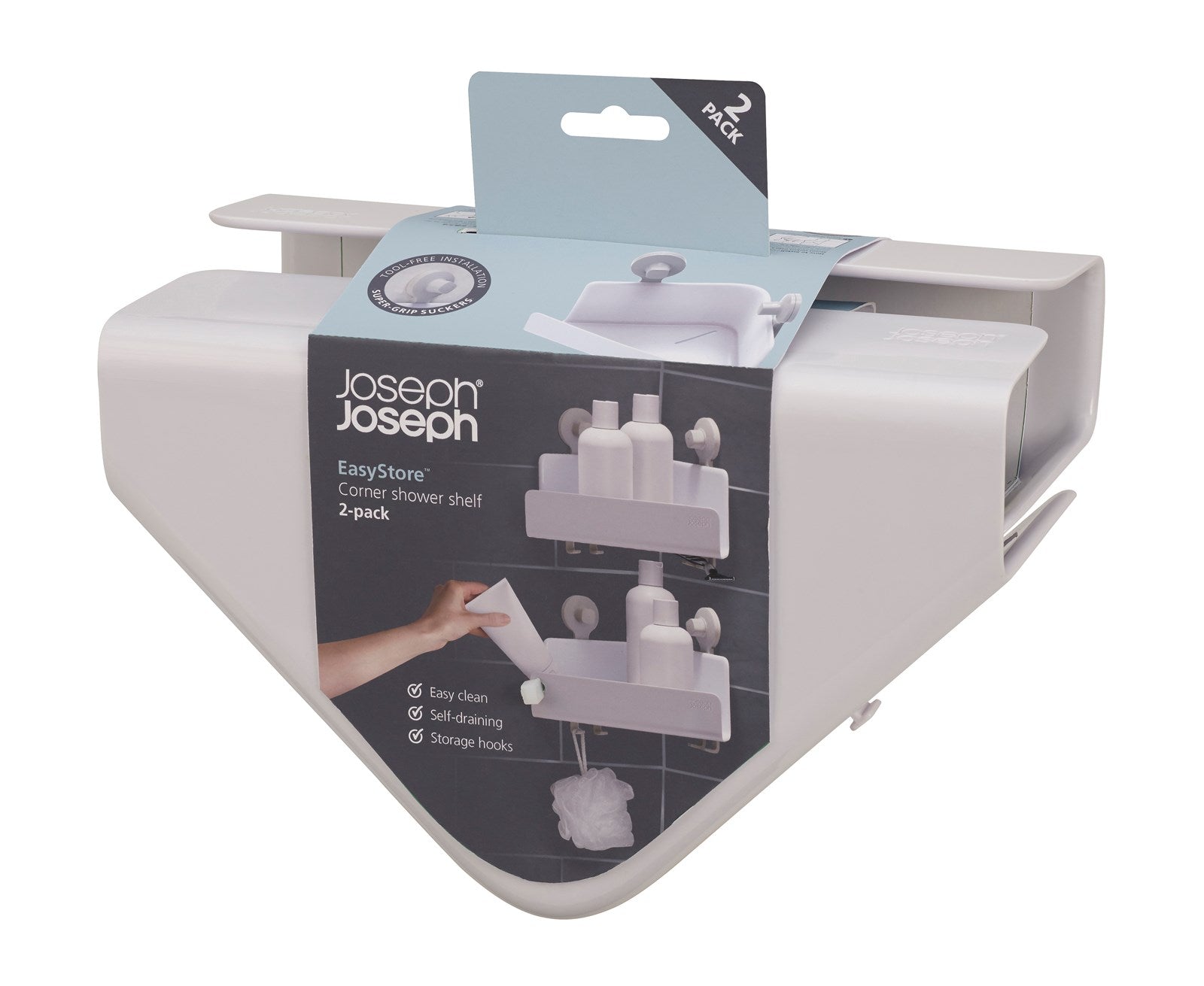 Praktische Eck-Duschablage im 2er-Pack von Joseph Joseph. Ideal für die optimale Nutzung des Duschraums und stilvolle Aufbewahrung.