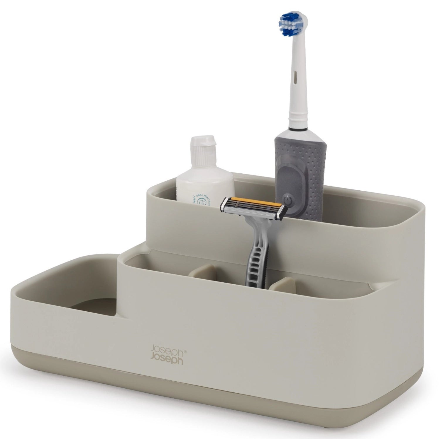 Praktischer Badezimmer Caddy in elegantem Ecru von Joseph Joseph, perfekt zur ordentlichen Aufbewahrung von Pflegeprodukten und Accessoires.