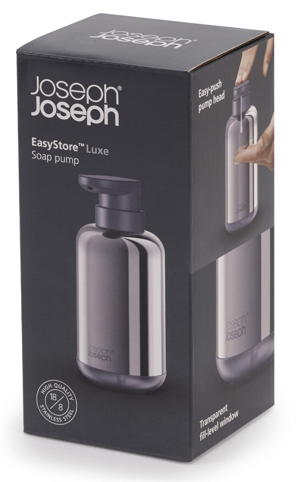 Luxuriöser Seifenspender aus Edelstahl, elegant und funktional, mit Push-Button-Technologie und 300 ml Fassungsvermögen.