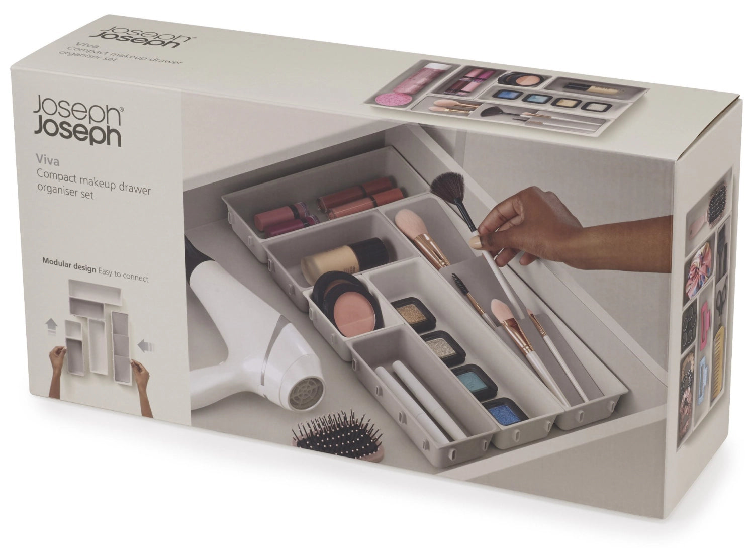 Elegantes 7-teiliges Makeup-Organizer-Set von Joseph Joseph, ideal für die übersichtliche und stilvolle Aufbewahrung von Kosmetikartikeln.