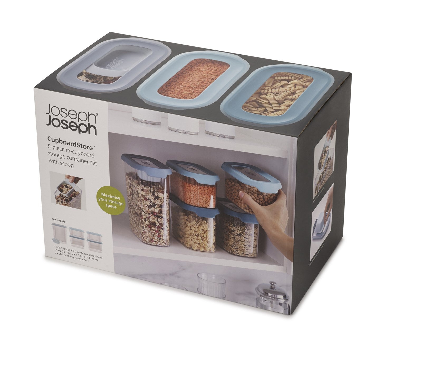 Optimieren Sie Ihre Küche mit dem 5-teiligen Aufbewahrungsset von Joseph Joseph. Robuste, luftdichte Dosen in modernem Opal-Design für vielseitige Nutzung.