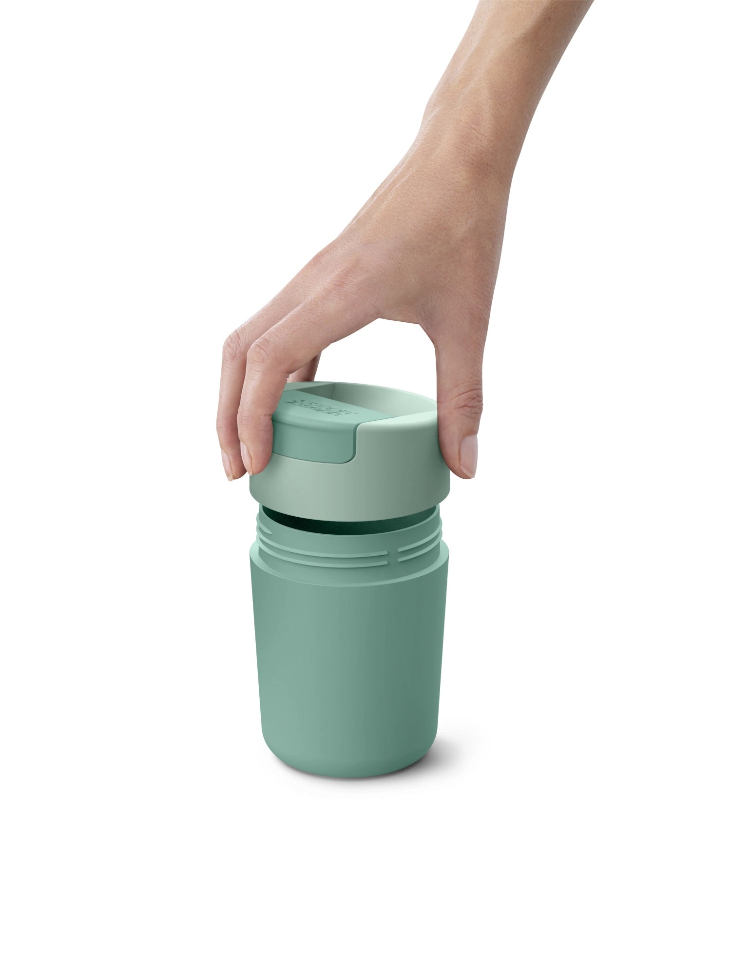 Eleganter, grüner Sipp Travel Mug von Joseph Joseph, 340ml, ideal für unterwegs, mit auslaufsicherem Design und praktischem Tragegriff.