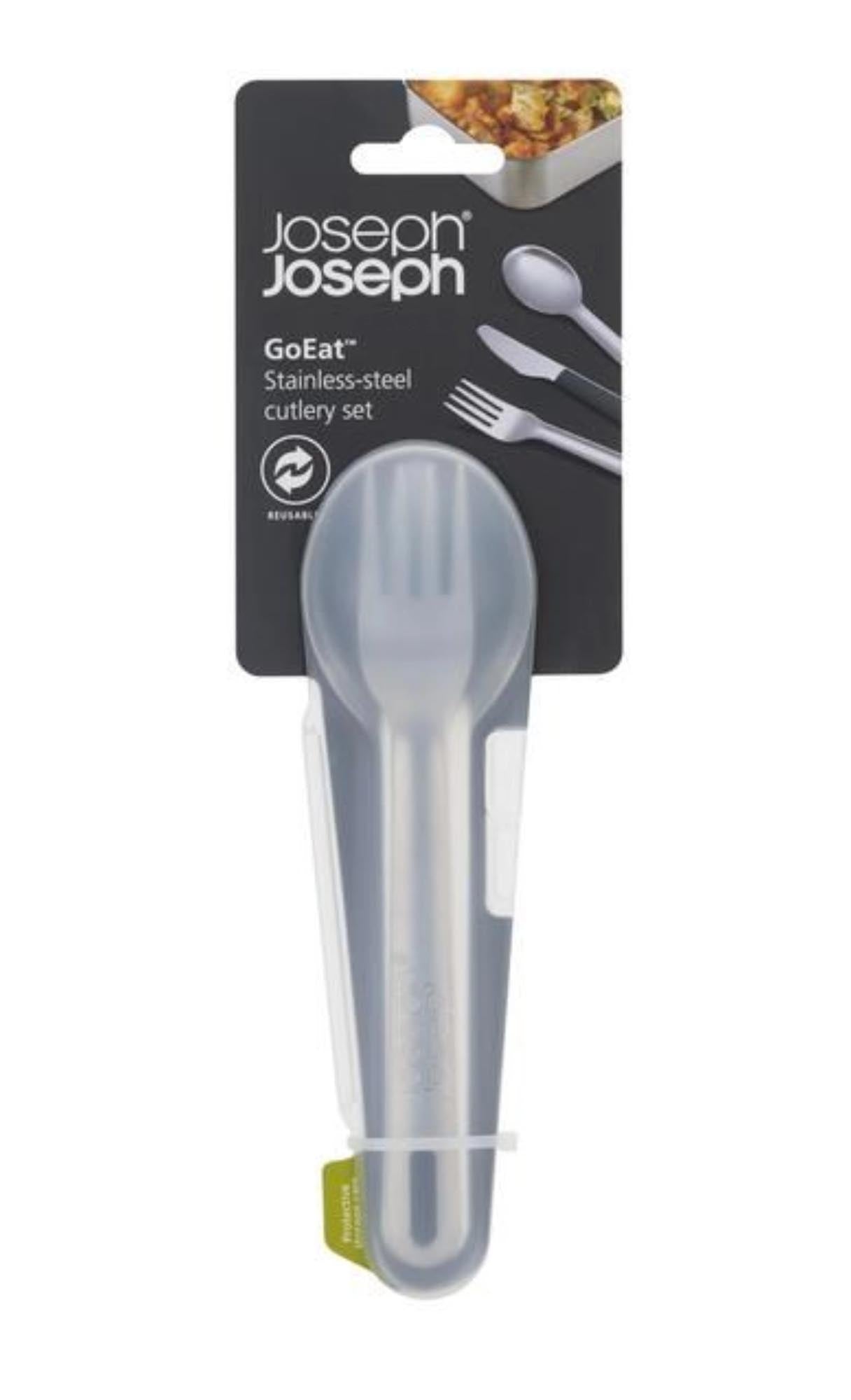 Kompaktes GoEat Besteckset aus Edelstahl von Joseph Joseph: robust, langlebig, ideal für unterwegs, umweltfreundlich, 18 cm.