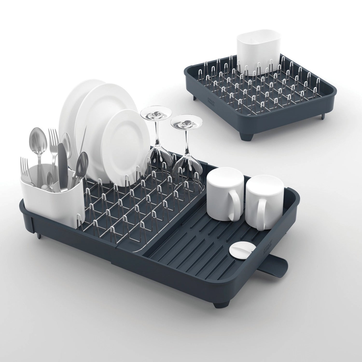 Flexibles Geschirrabtropfgitter in elegantem Grau von Joseph Joseph, ideal für optimales Abtropfen und platzsparende Nutzung in jeder Küche.