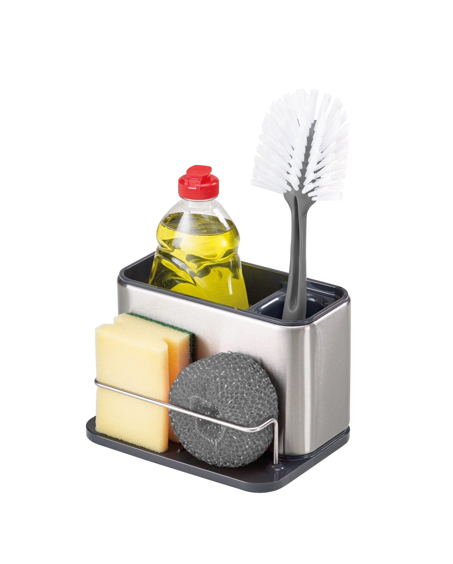 Praktischer und eleganter Surface Sink Tidy von Joseph Joseph, ideal für die organisierte Aufbewahrung von Spülutensilien in Bad und Küche.