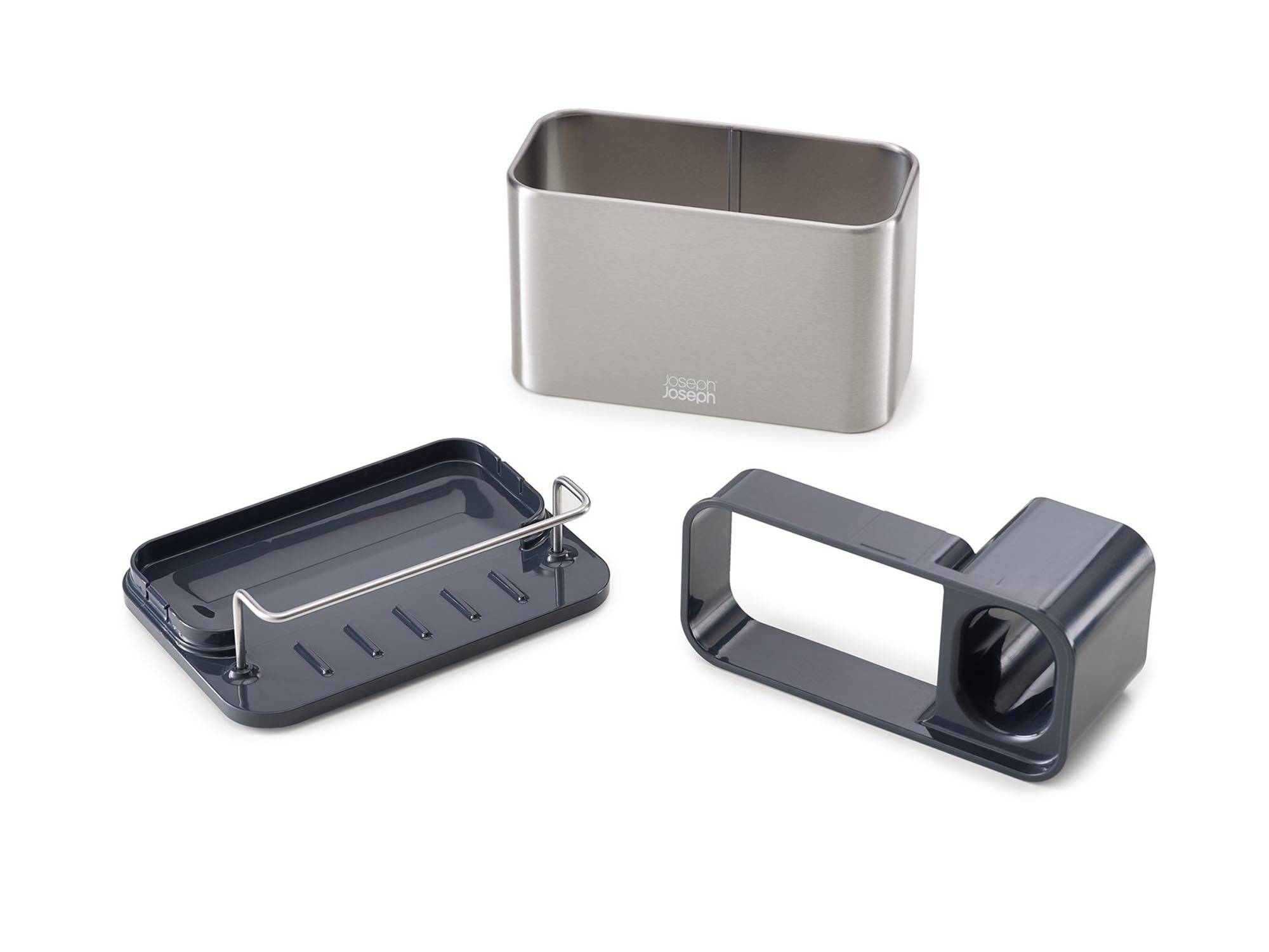 Stilvoller Surface Sink Tidy von Joseph Joseph: Kompakt, rostfreier Edelstahl, ideal für Seifen & Schwämme, fördert Ordnung & Hygiene.