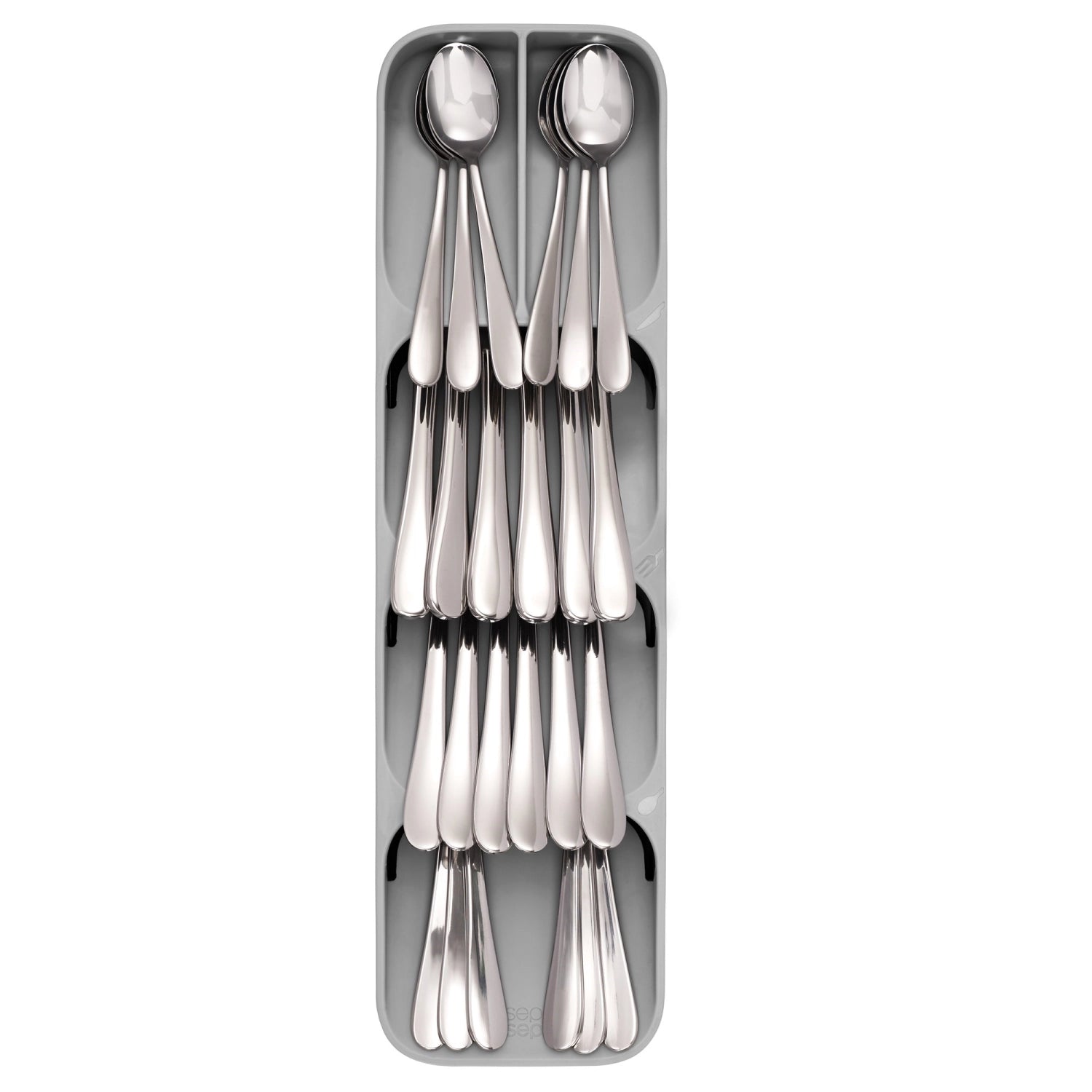 Stylische Besteckeinlage von Joseph Joseph in elegantem Grau, perfekt für die organisierte Aufbewahrung von Besteck, Maße 11x39.5x5.7 cm.