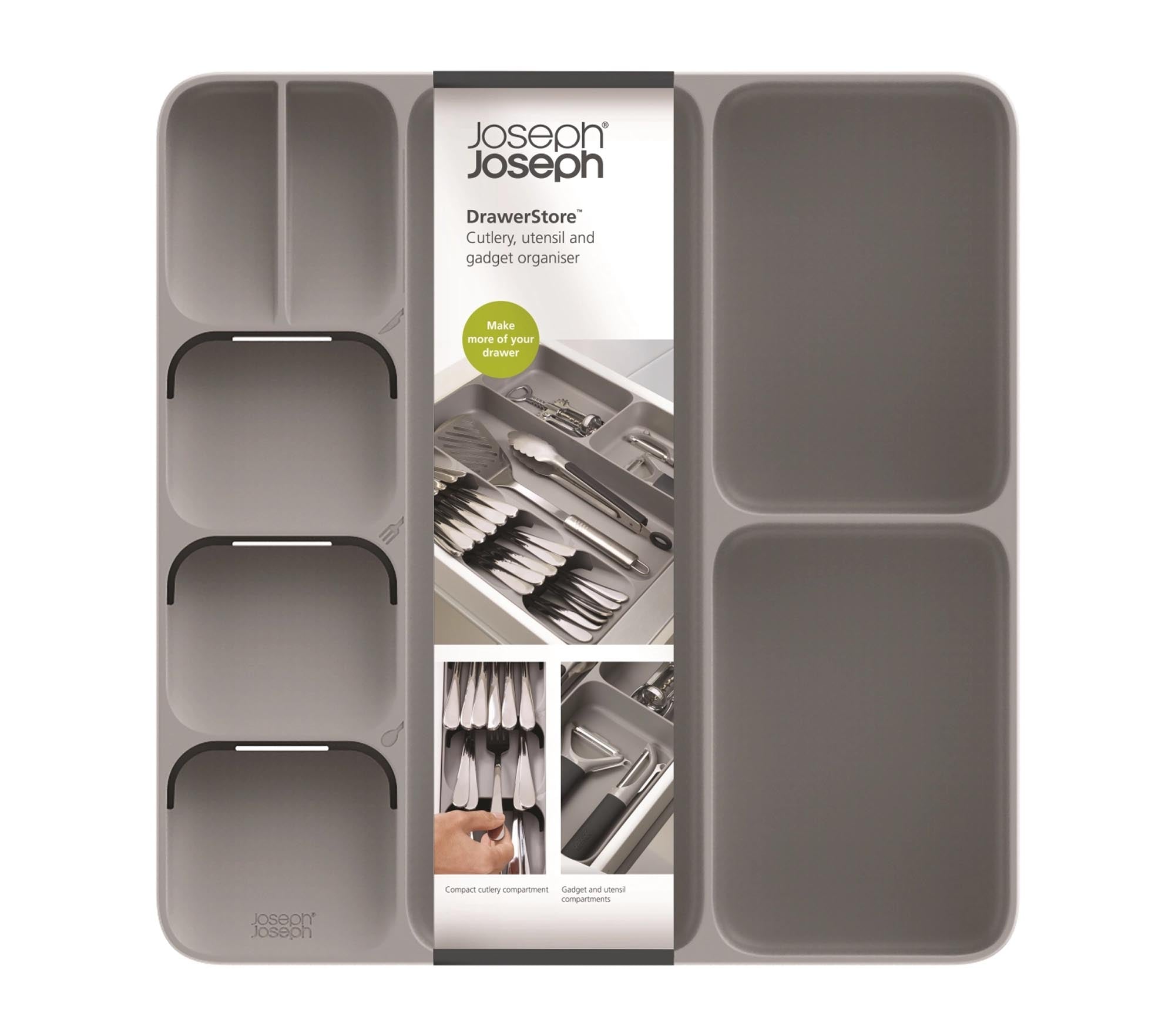 Effiziente Besteckorganisation mit Joseph Joseph DrawerStore, grau.
