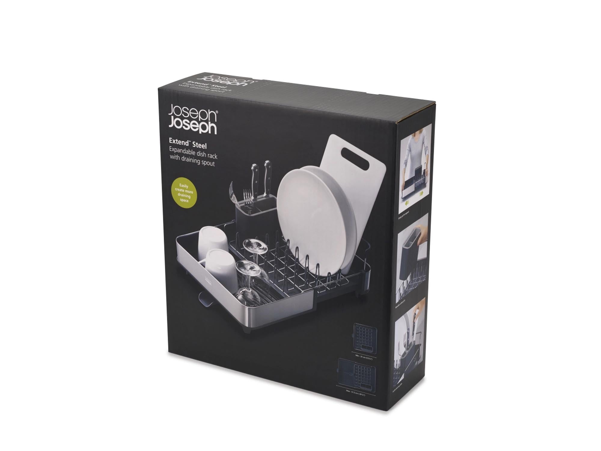 Vielseitiges, graues Abtropfgestell mit ausziehbarem Design von Joseph Joseph.