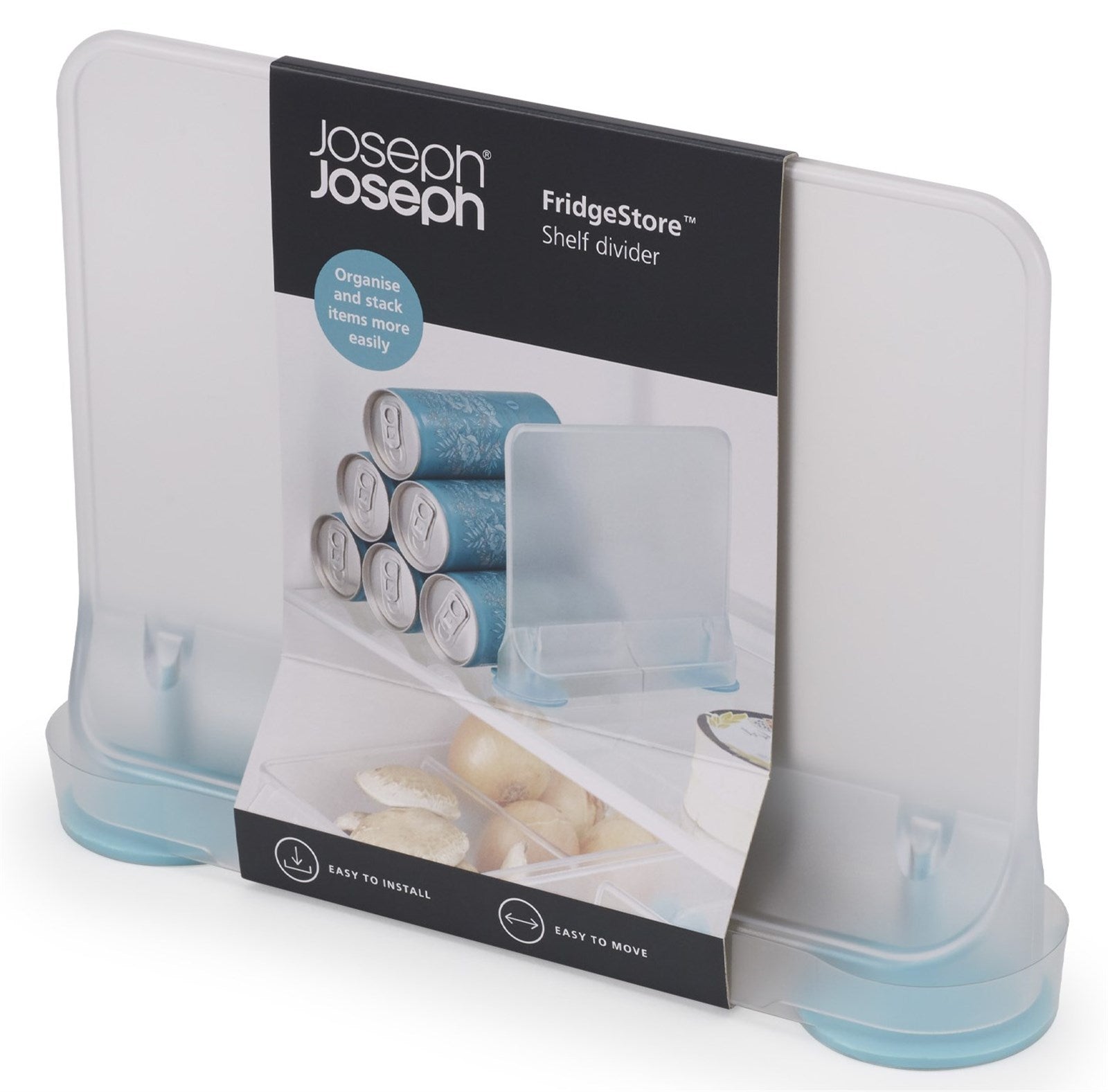 Halten Sie Ihren Kühlschrank organisiert mit der FridgeStore Trennwand von Joseph Joseph. Ideal zur separaten Aufbewahrung von Lebensmitteln und für mehr Übersicht.