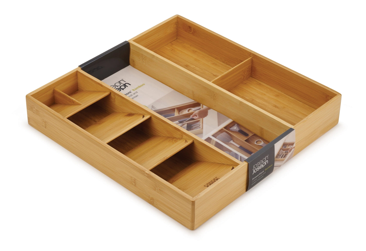 Eleganter Bambus-Besteck-Organizer von Joseph Joseph, perfekt für die ordentliche Sortierung von Besteck und Küchenutensilien in Schubladen.