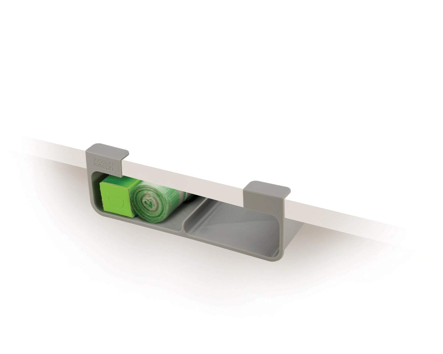 Stylischer Organizer für Frischhalte- und Aluminiumfolien von Joseph Joseph in elegantem Grau, optimiert die Küchenaufbewahrung und sorgt für Übersichtlichkeit.