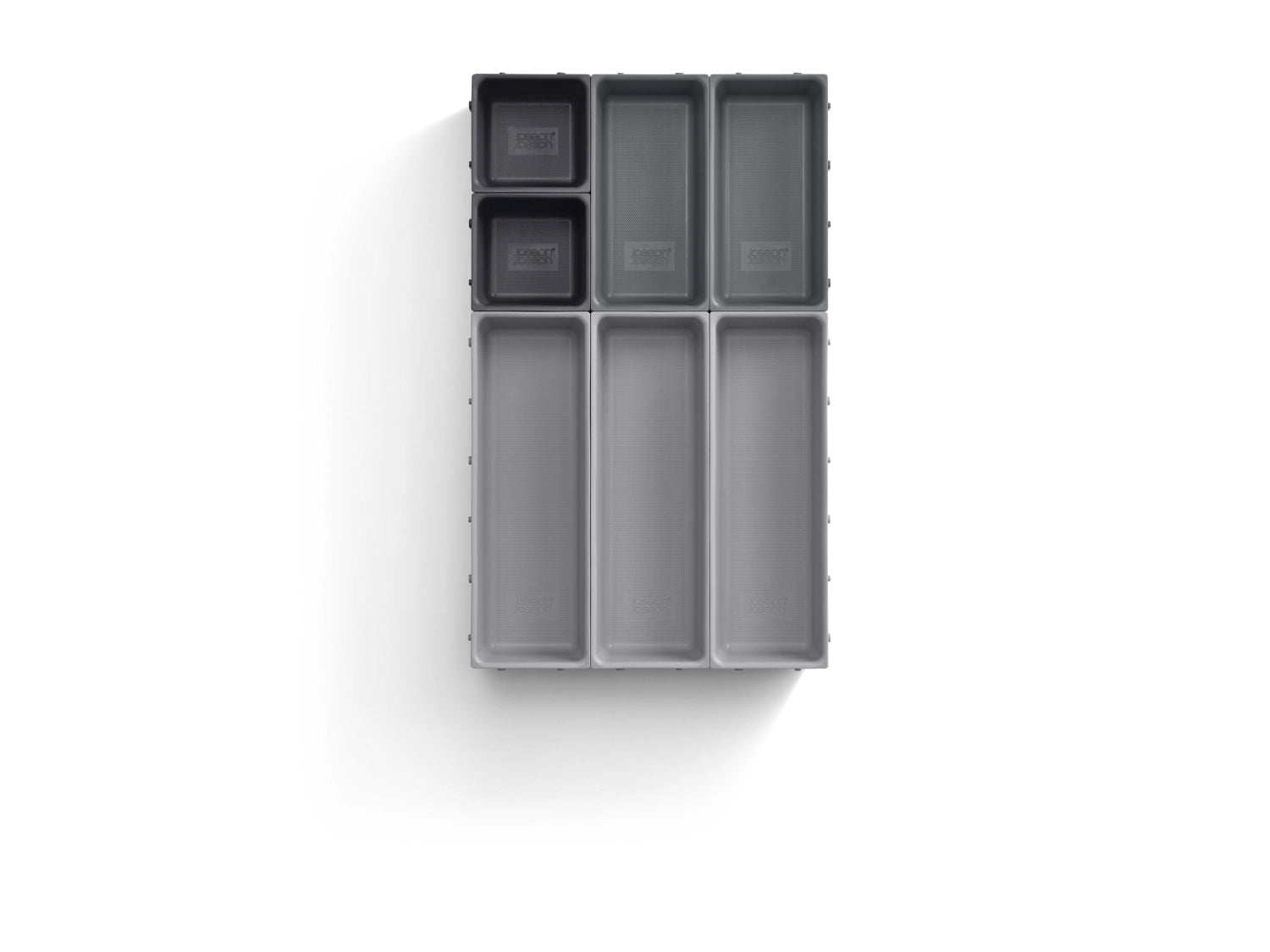 Vielseitiges 7-teiliges Organizer-Set von Joseph Joseph zur optimalen Aufbewahrung von Besteck und Küchenhelfern in Schubladen.