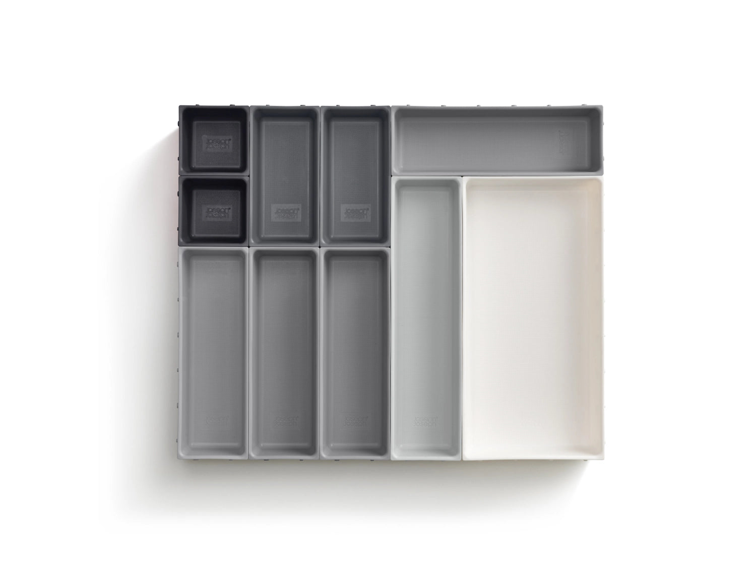 Vielseitiges 10-teiliges Schubladen-Organizer-Set von Joseph Joseph, perfekt für die ordentliche Sortierung von Besteck und Küchenhelfern.