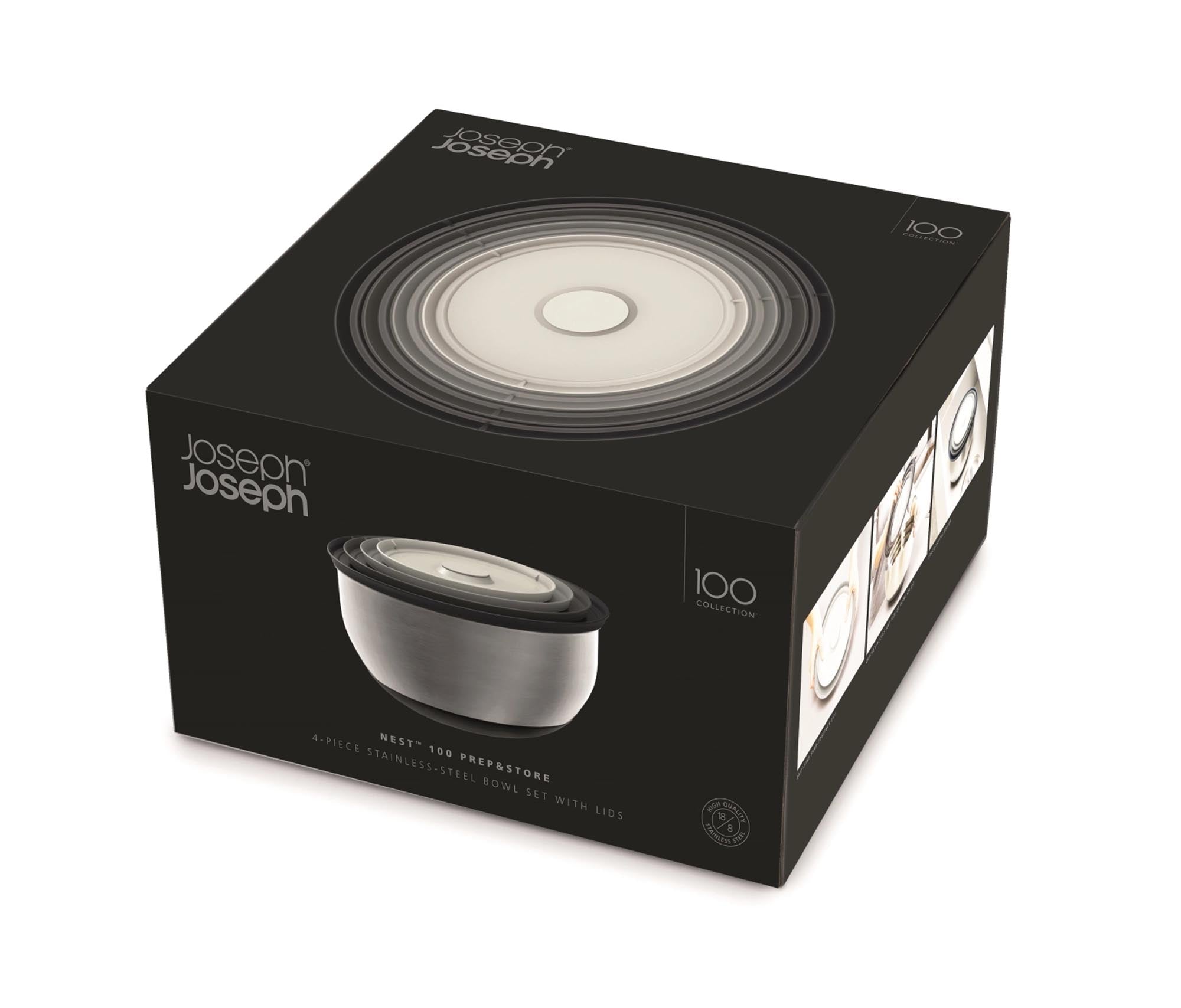 Elegantes 4-teiliges Schüsselset aus Edelstahl, platzsparend stapelbar.