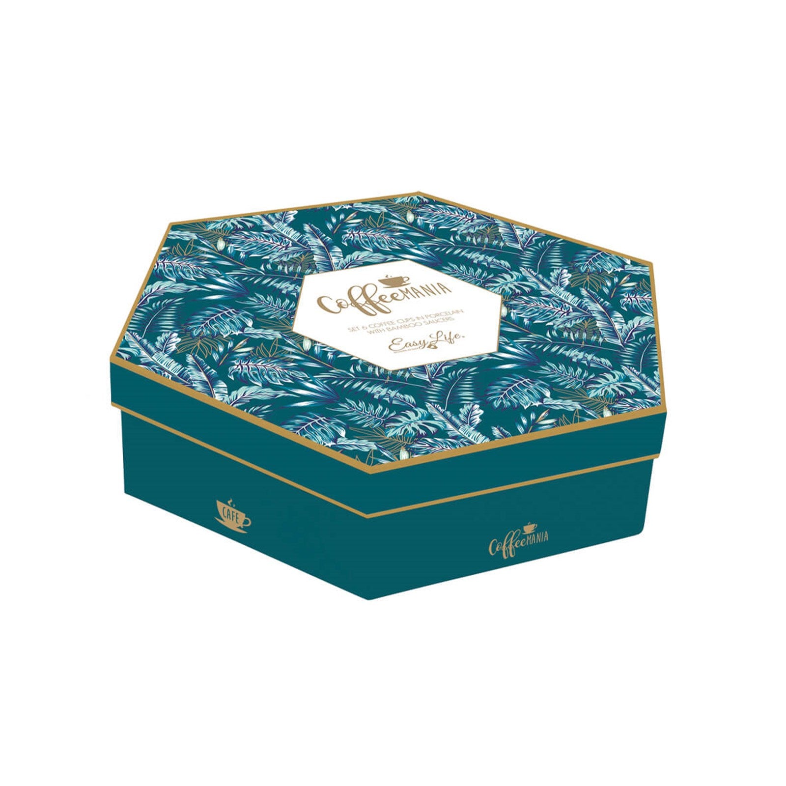 Stilvolle 6er Espressobecher "Jungle" von Easy Life, 110ml, mit nachhaltigen Bambusuntersetzern – perfekt für Kaffeeliebhaber!