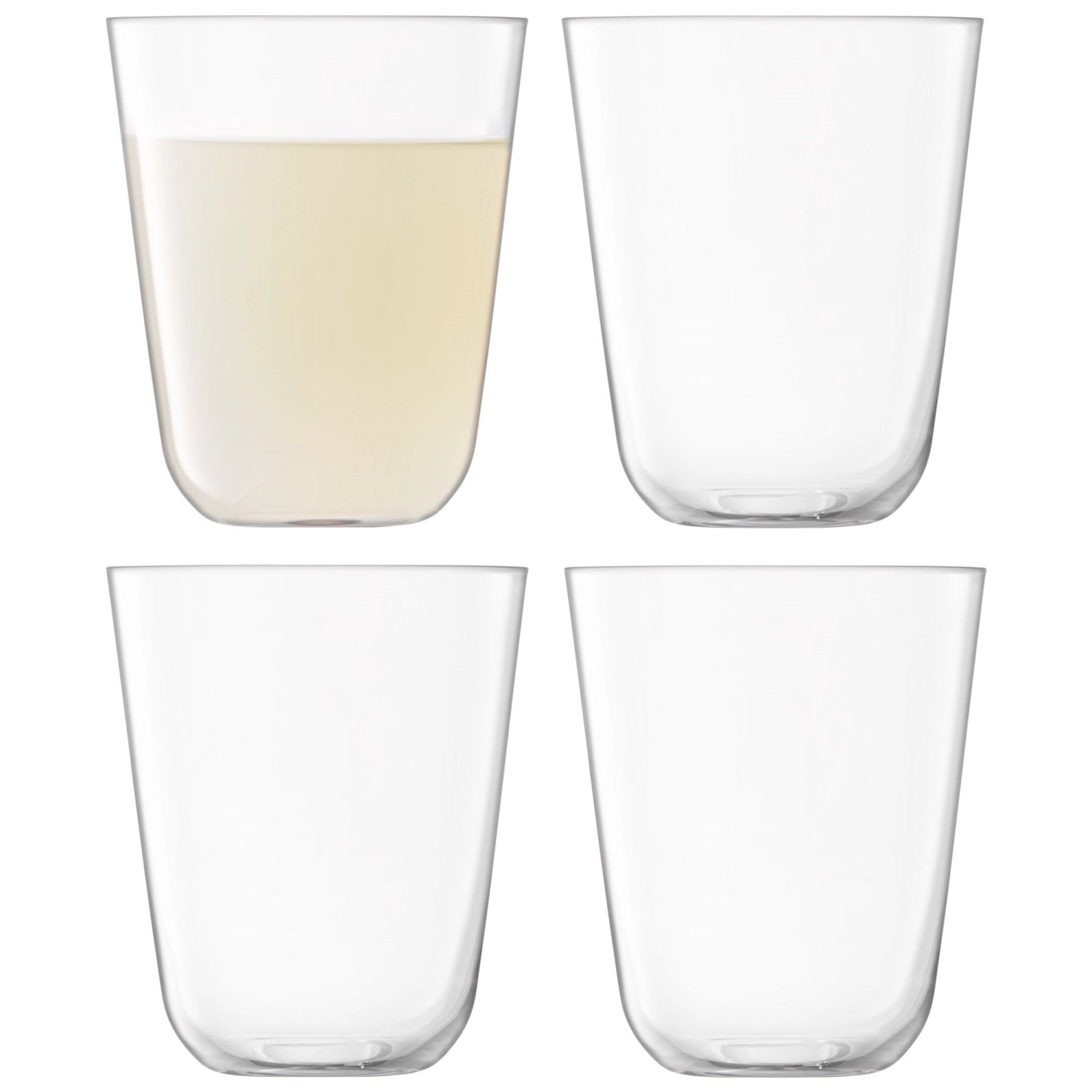 Stilvolles 4er Set Arc Becher von LSA, 380ml, perfekt für Cocktails und Erfrischungsgetränke, gefertigt aus klarem, robustem Glas.