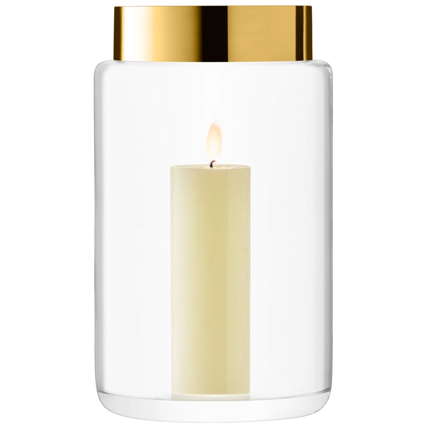 Stilvolle Aurum Vase von LSA, 40 cm hoch, aus transparentem Glas mit luxuriösen goldenen Details, perfekt für eine moderne Einrichtung.