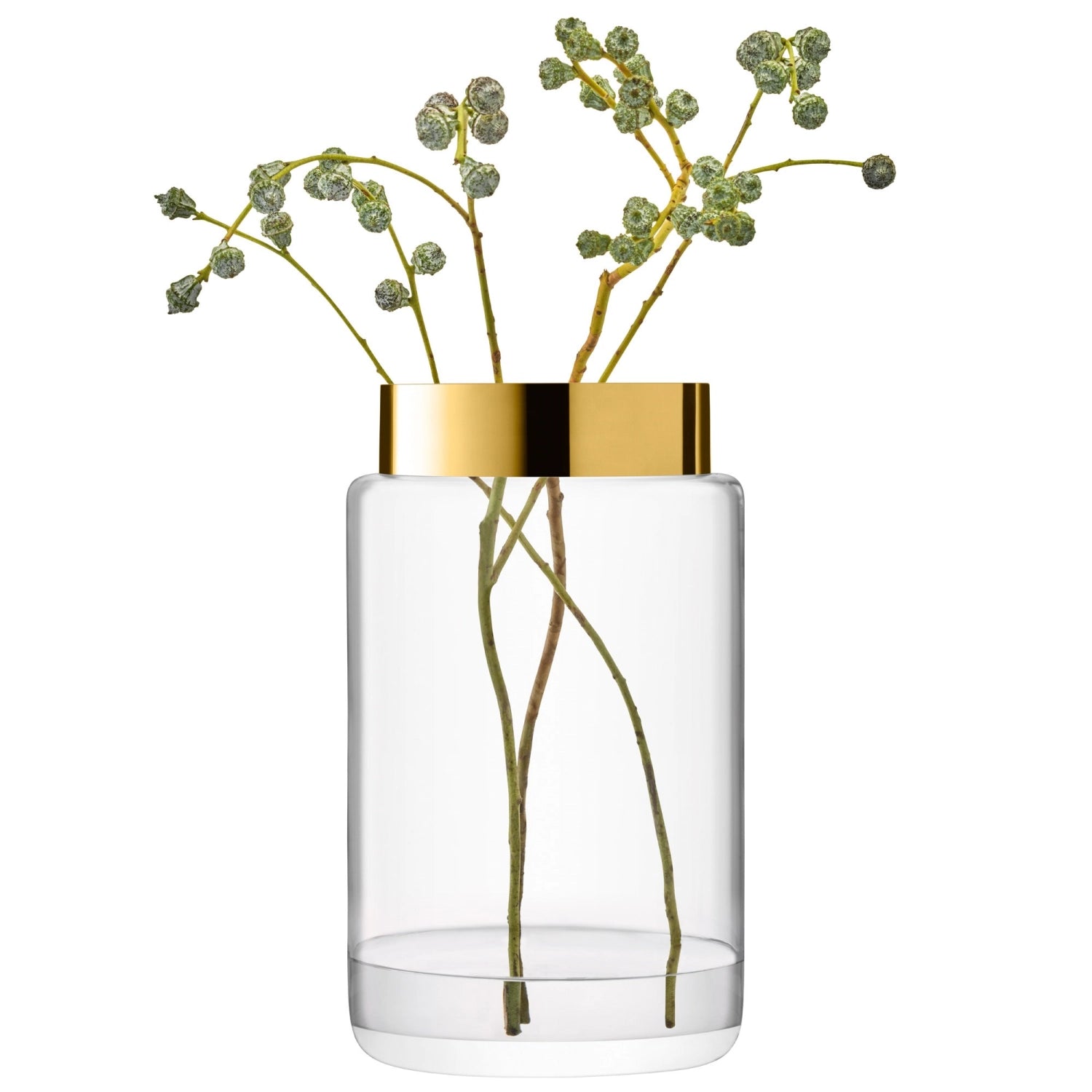 Elegante Aurum Vase von LSA, 40 cm hoch, aus klarem Glas mit edlen goldenen Akzenten, ideal für stilvolle Dekorationen.
