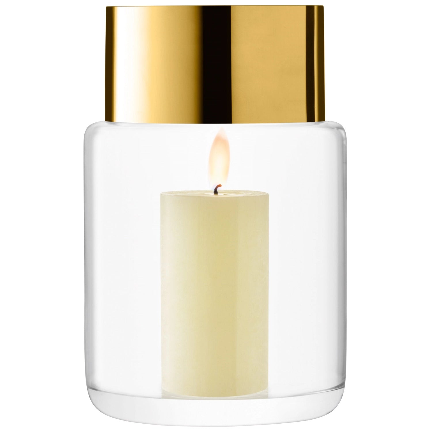 Stilvolle Aurum Vase von LSA, 30 cm hoch, aus transparentem Glas mit luxuriösen goldenen Details, perfekt für zeitgemäße Inneneinrichtungen.