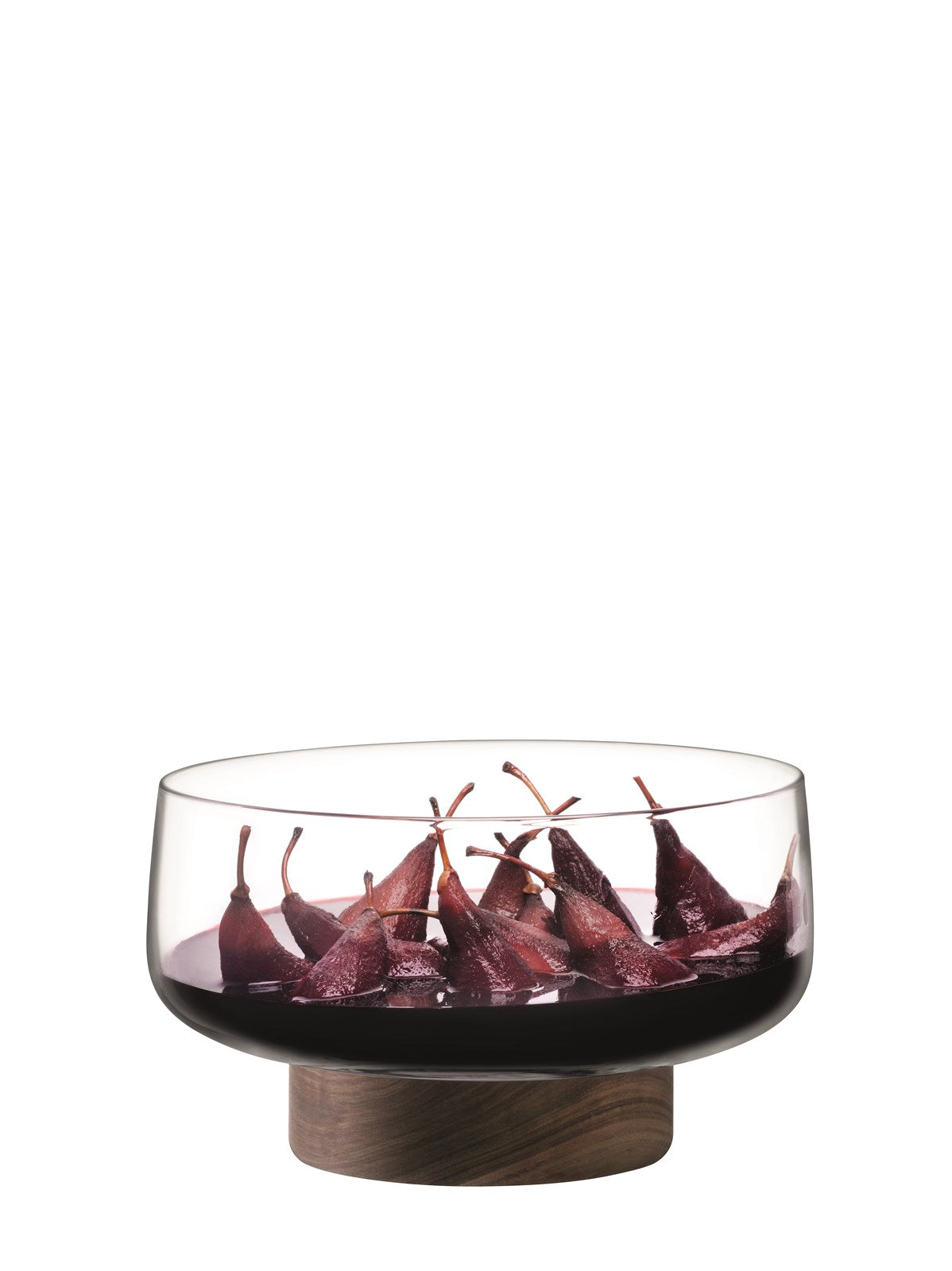 Elegante LSA City Schale mit Nussbaum-Untersetzer, Ø30cm, klar.