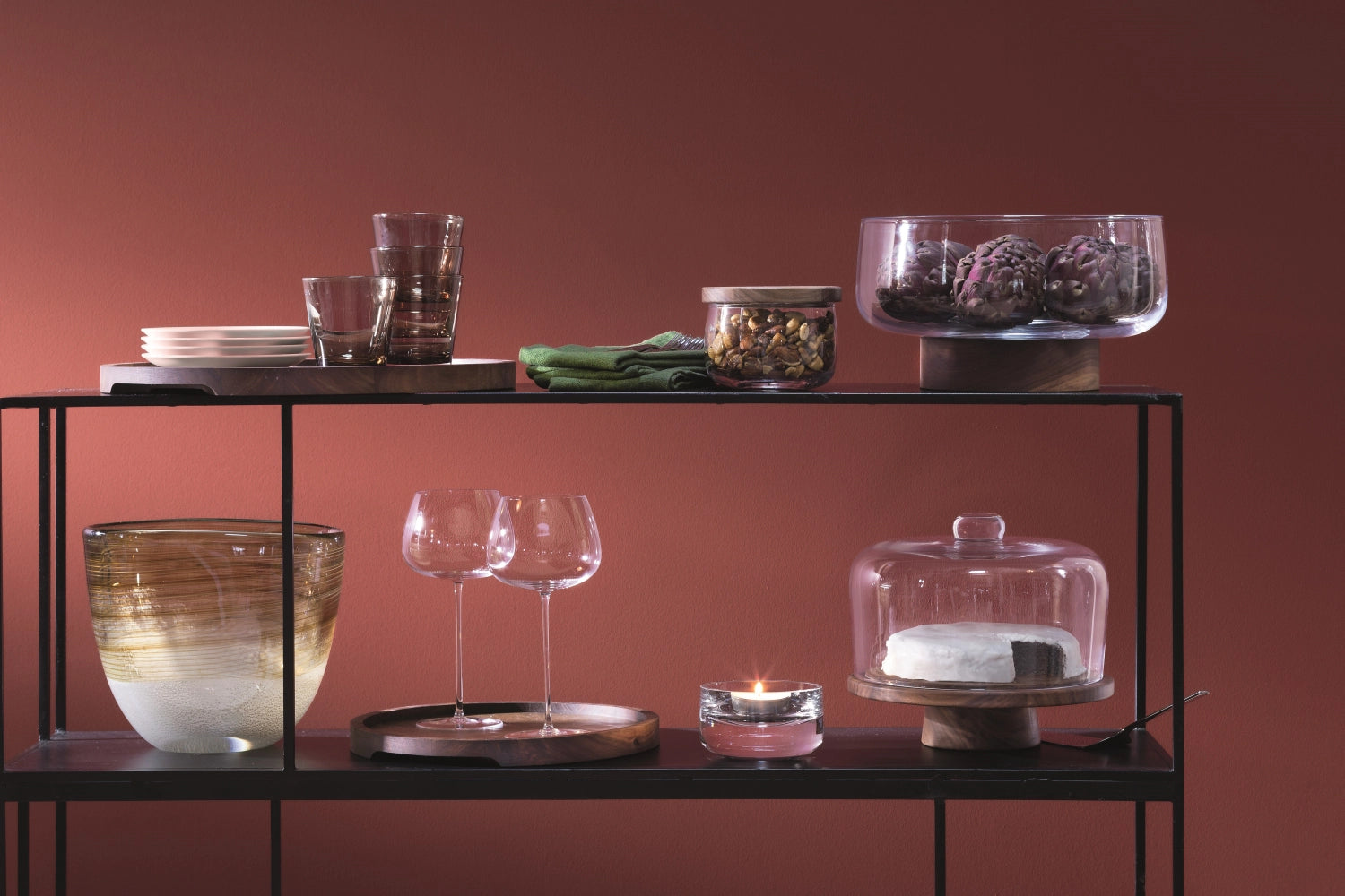 City cloche walnut base Ø26cm H22cm clear