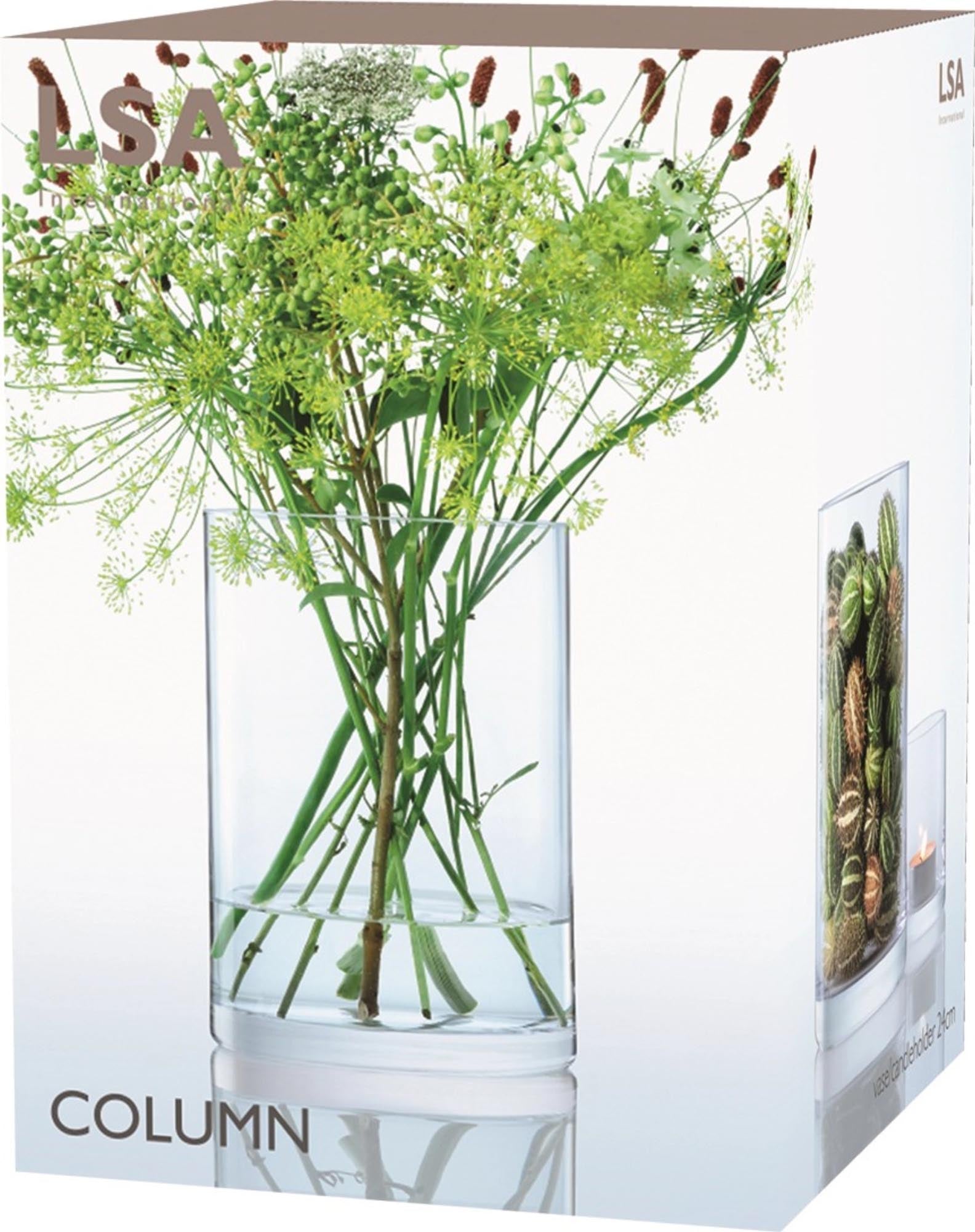 Stilvolle Column Vase von LSA: 24 cm hoch, Ø17 cm, aus klarem Glas. Perfekt als Kerzenhalter oder Dekoration, verleiht jedem Raum Eleganz.