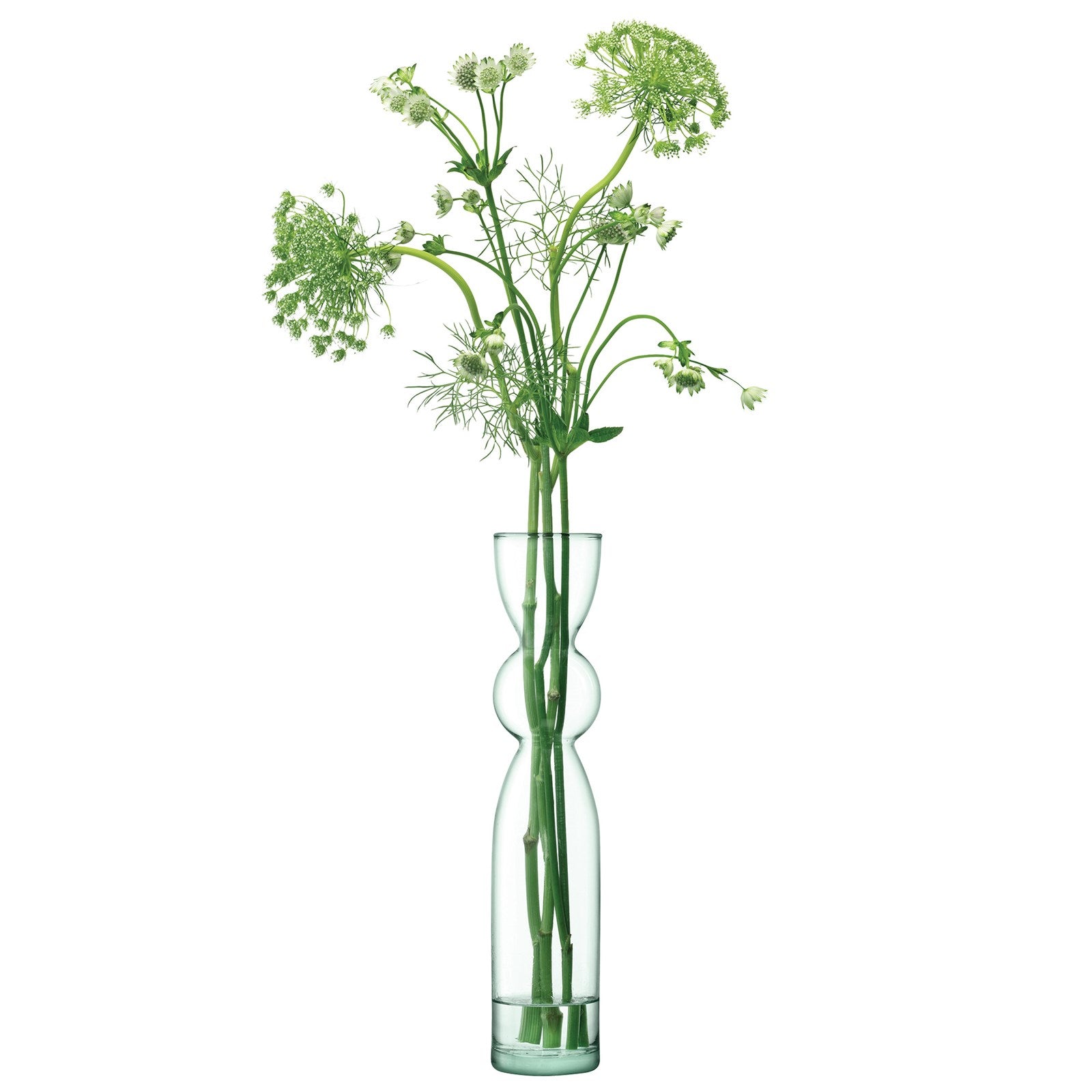 Stilvolles Canopy Trio Vase Set von LSA: 3 einzigartige Vasen in 25, 30 und 35 cm, aus recyceltem Glas für nachhaltige Eleganz.